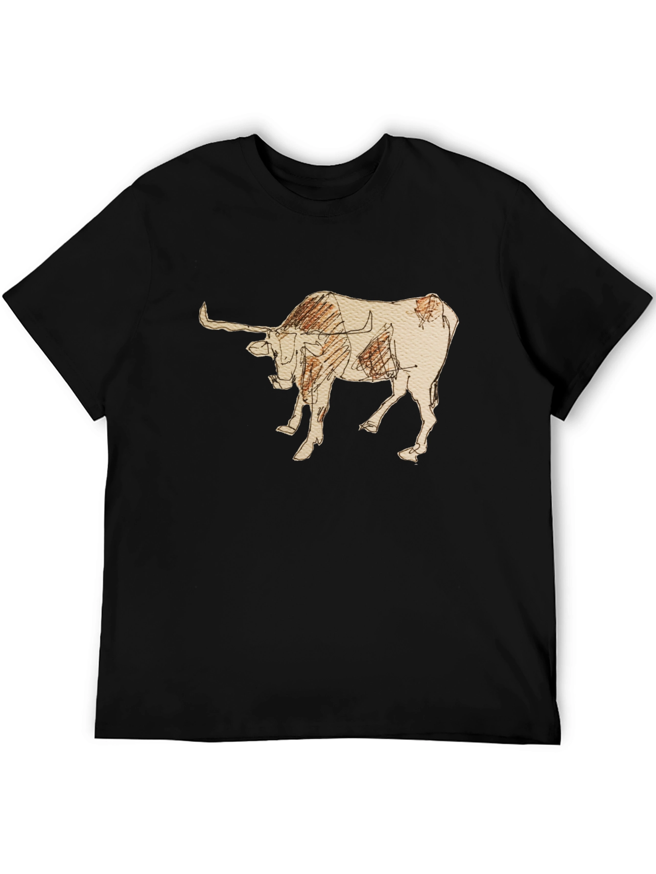 Black Graphic Tee - Bull Sketch Design