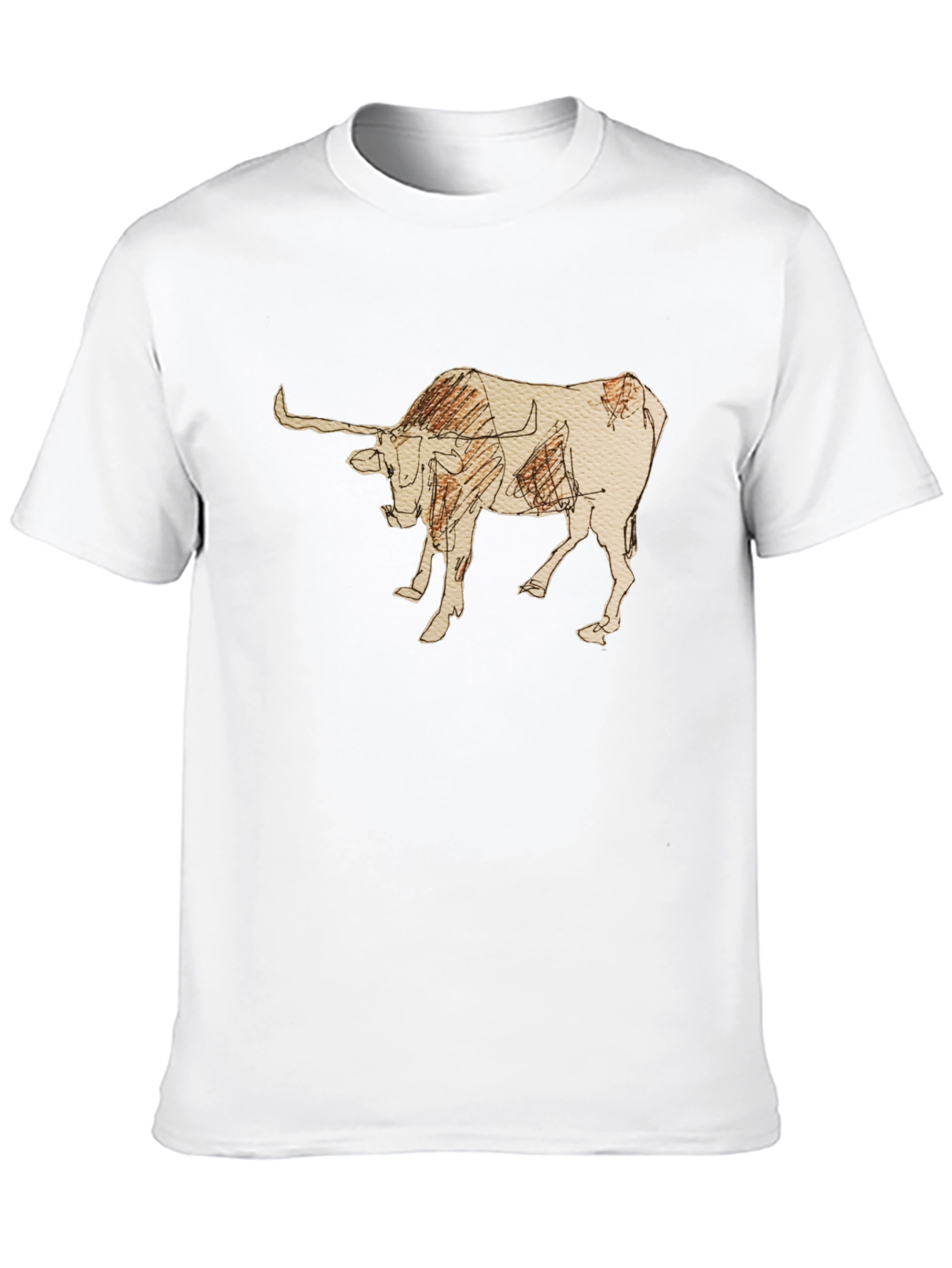 Black Graphic Tee - Bull Sketch Design