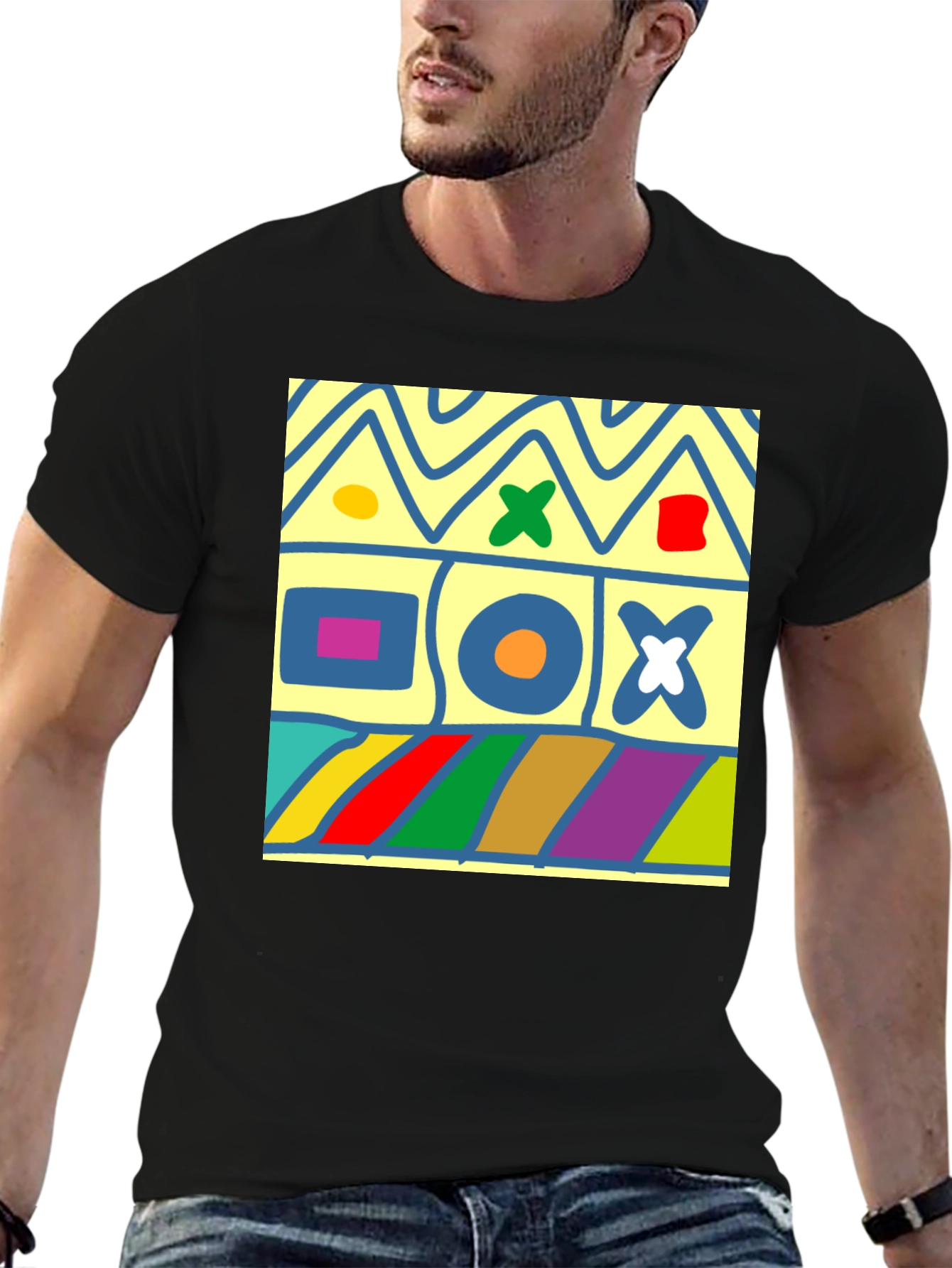 Abstract Pattern Mens Black Graphic Tee