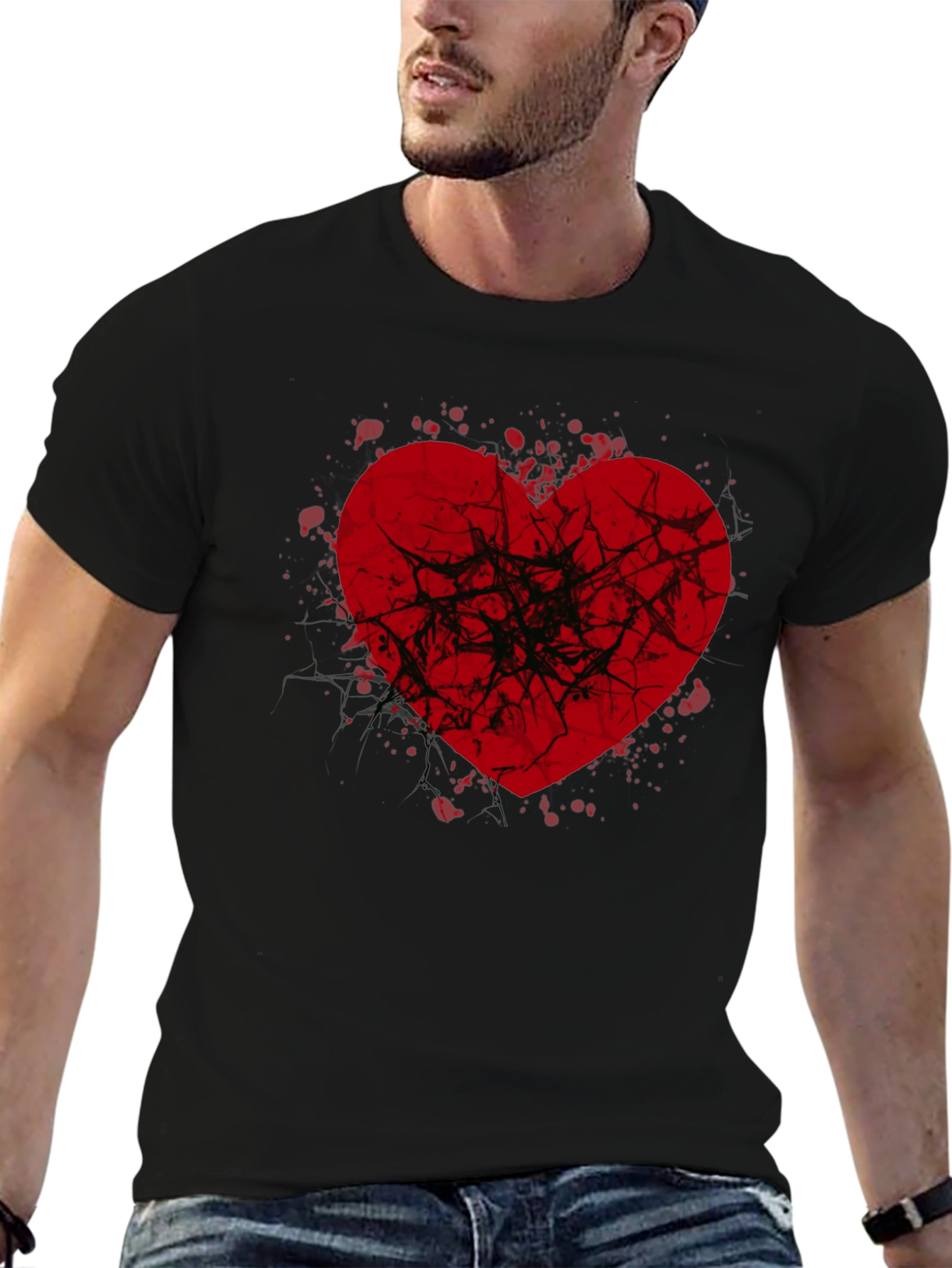 Broken Heart Graphic Tee - Black Casual Shirt