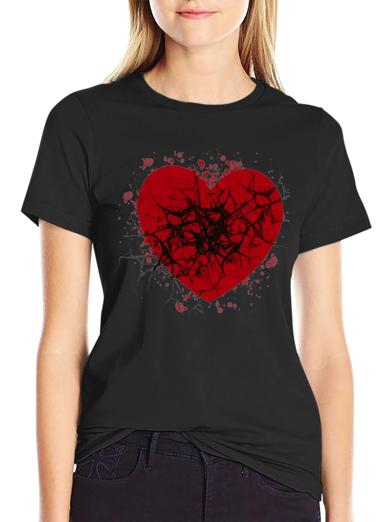 Broken Heart Graphic Tee - Black Casual Shirt