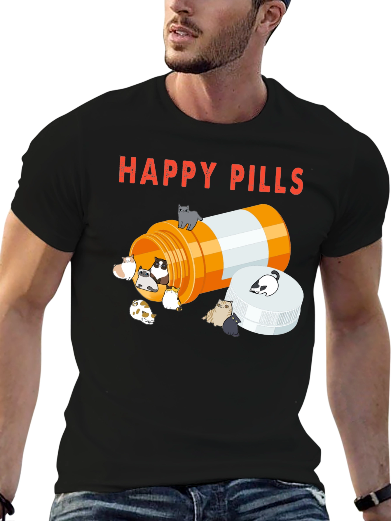 Happy Pills Cat T-Shirt - Black