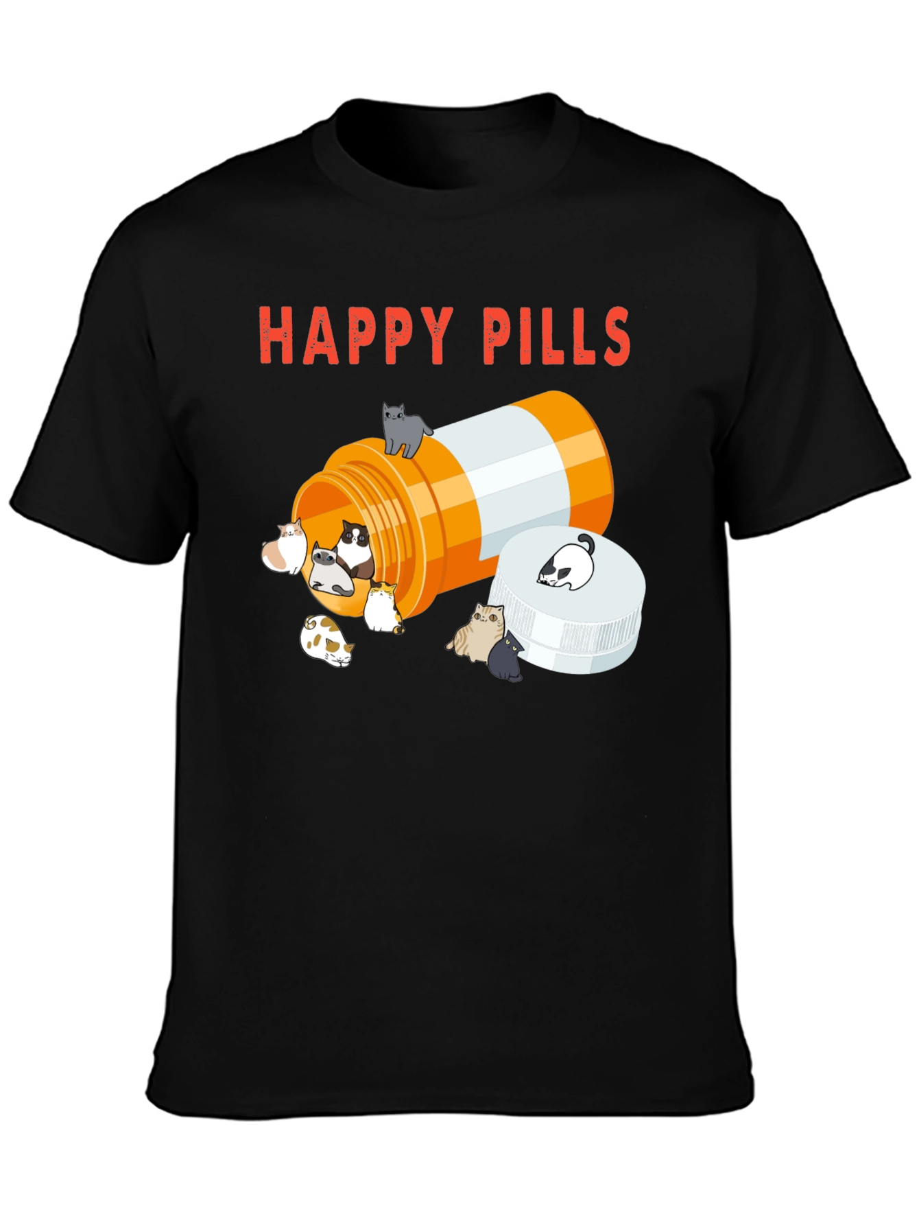 Happy Pills Cat T-Shirt - Black