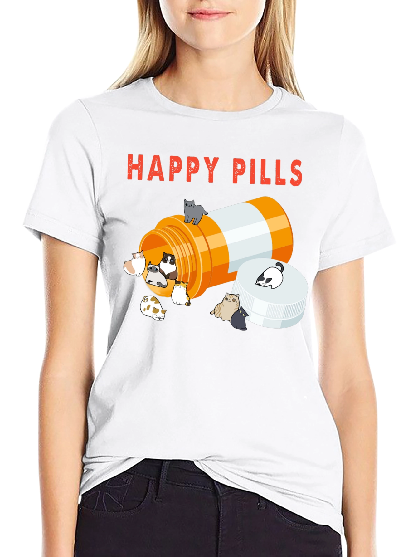 Happy Pills Cat T-Shirt - Black