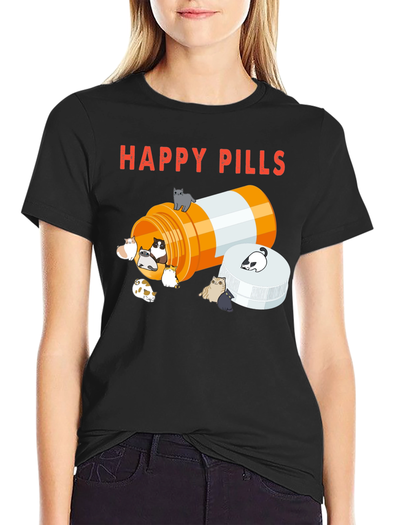 Happy Pills Cat T-Shirt - Black