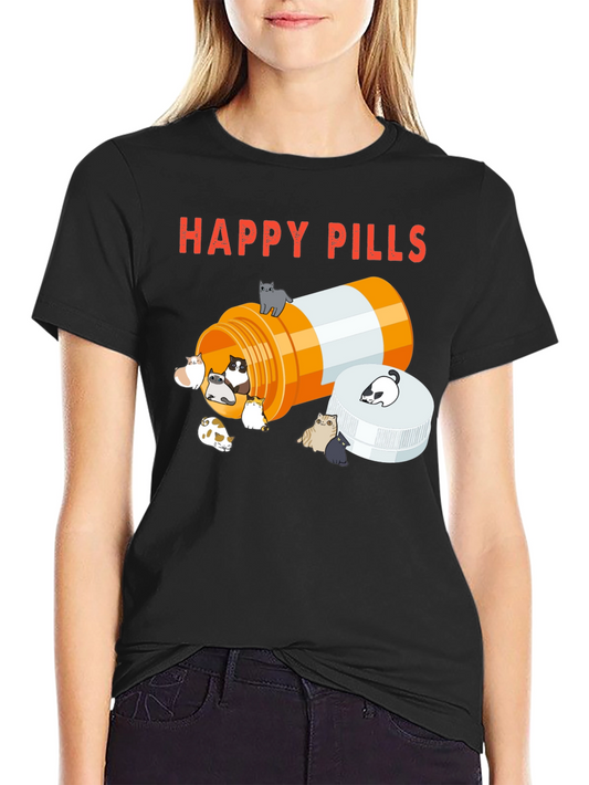 Happy Pills Cat T-Shirt - Black