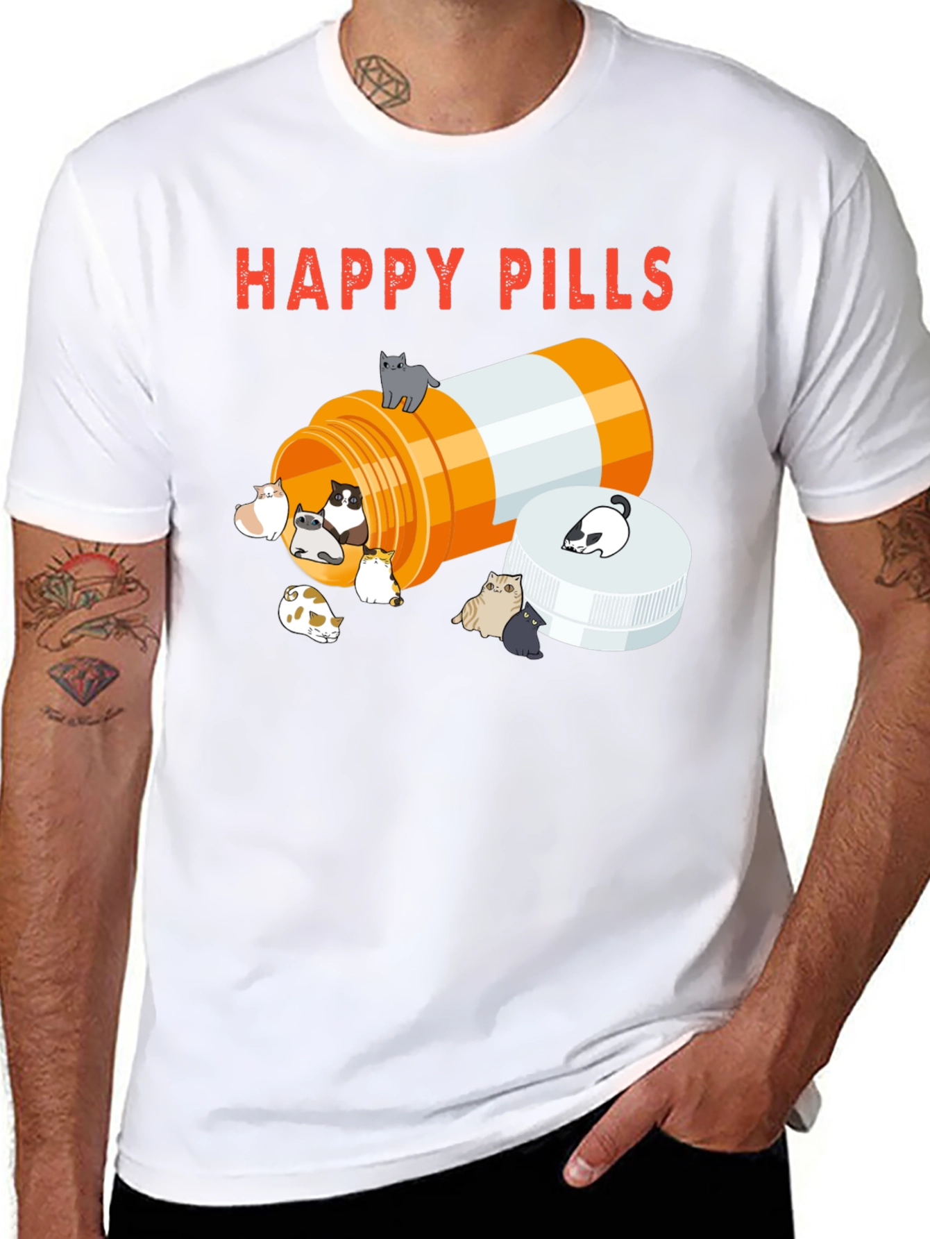 Happy Pills Cat T-Shirt - Black