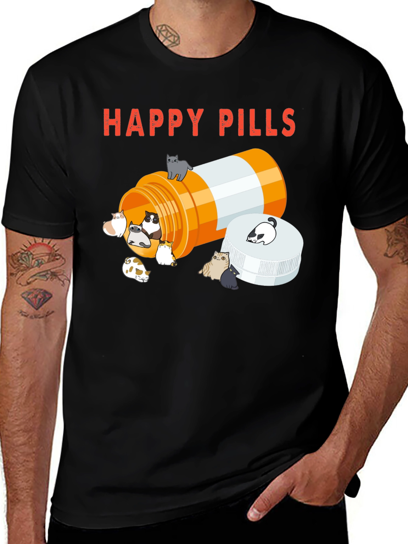 Happy Pills Cat T-Shirt - Black
