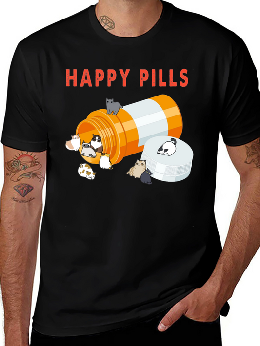 Happy Pills Cat T-Shirt - Black