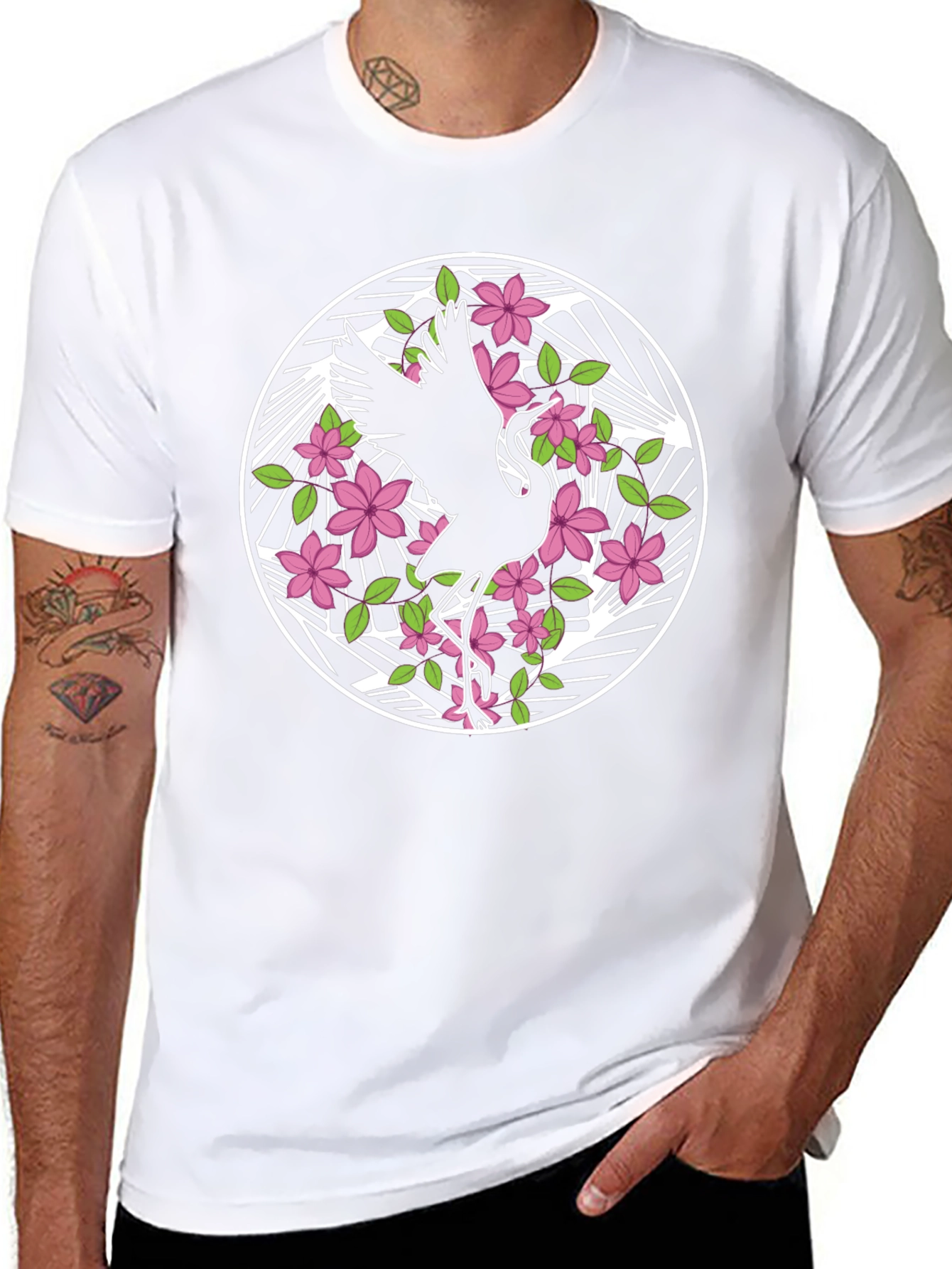 Crane and Blossom Graphic T-Shirt