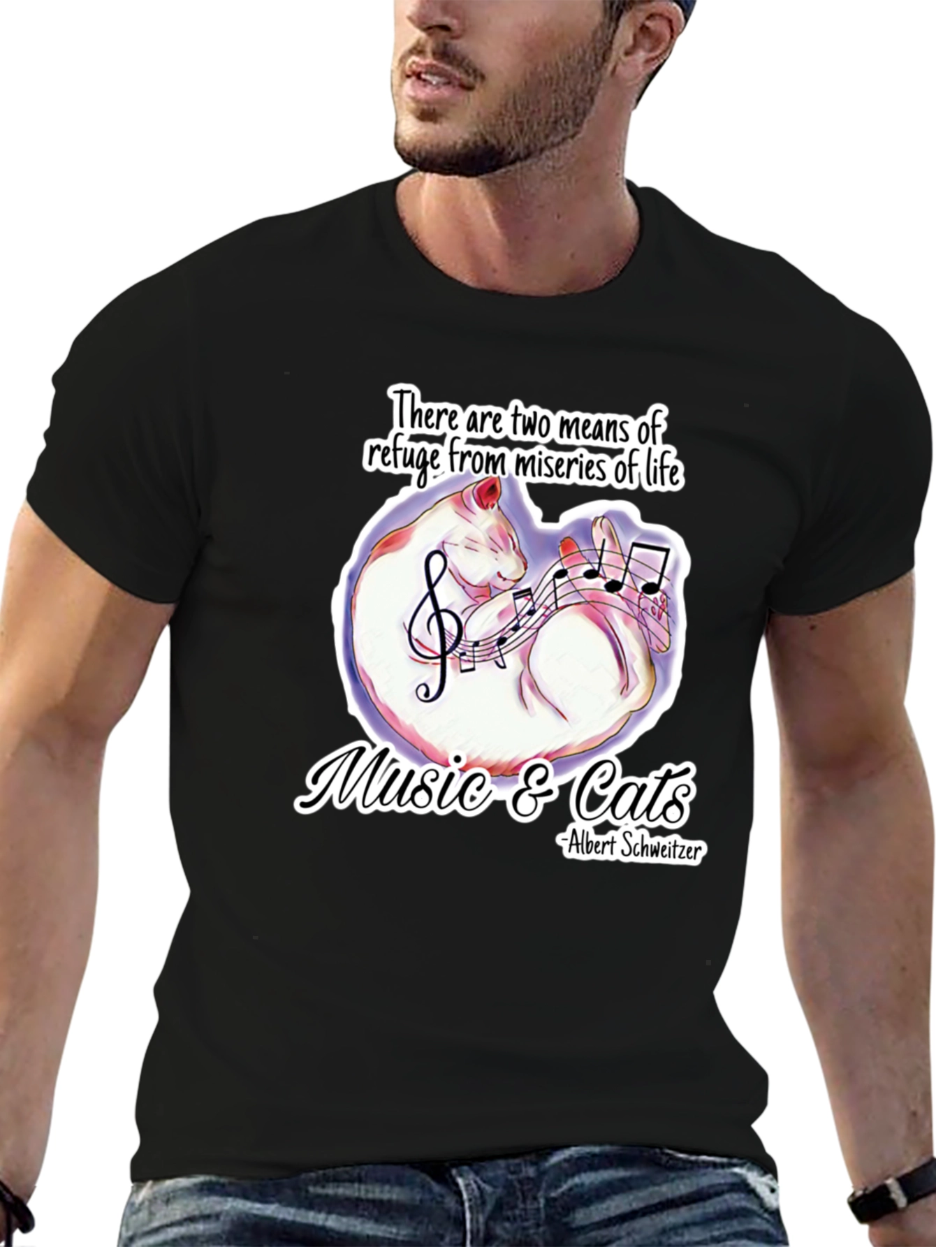Music & Cats T-Shirt: Refuge From Lifes Miseries