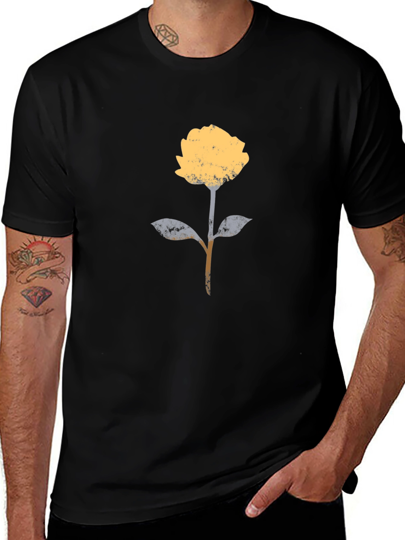Modern Floral Graphic T-Shirt - Black Cotton Blend