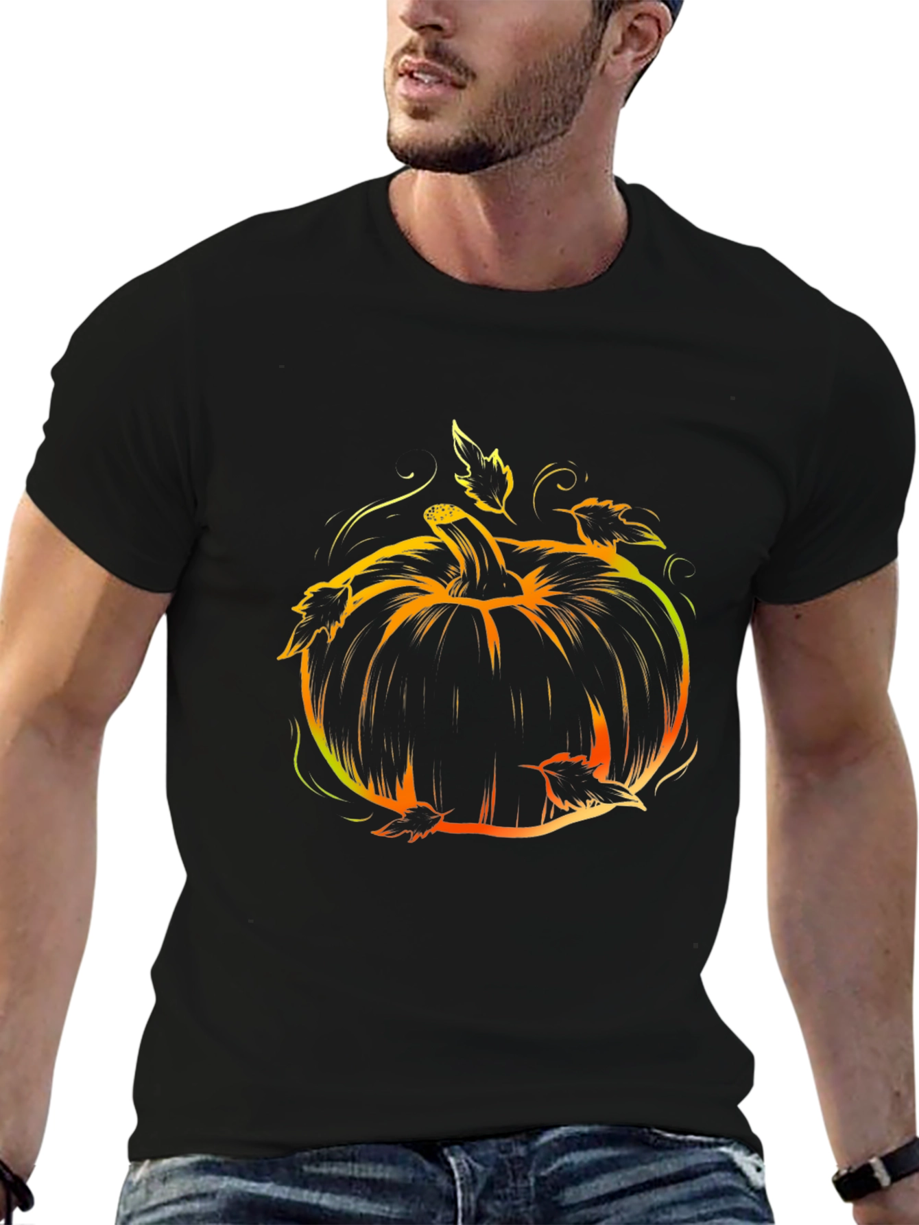Halloween Pumpkin Tee - Black Graphic T-Shirt