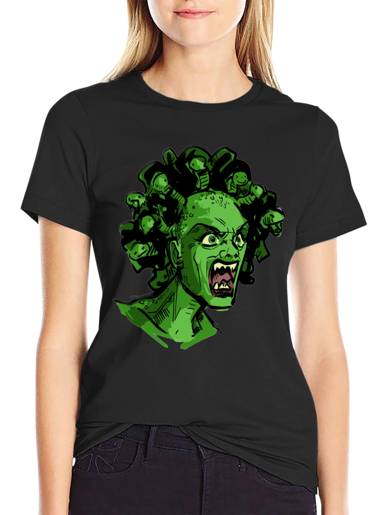Medusa Graphic Print T-Shirt - Black