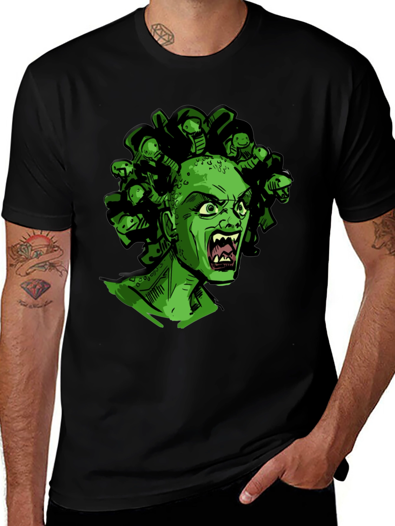 Medusa Graphic Print T-Shirt - Black