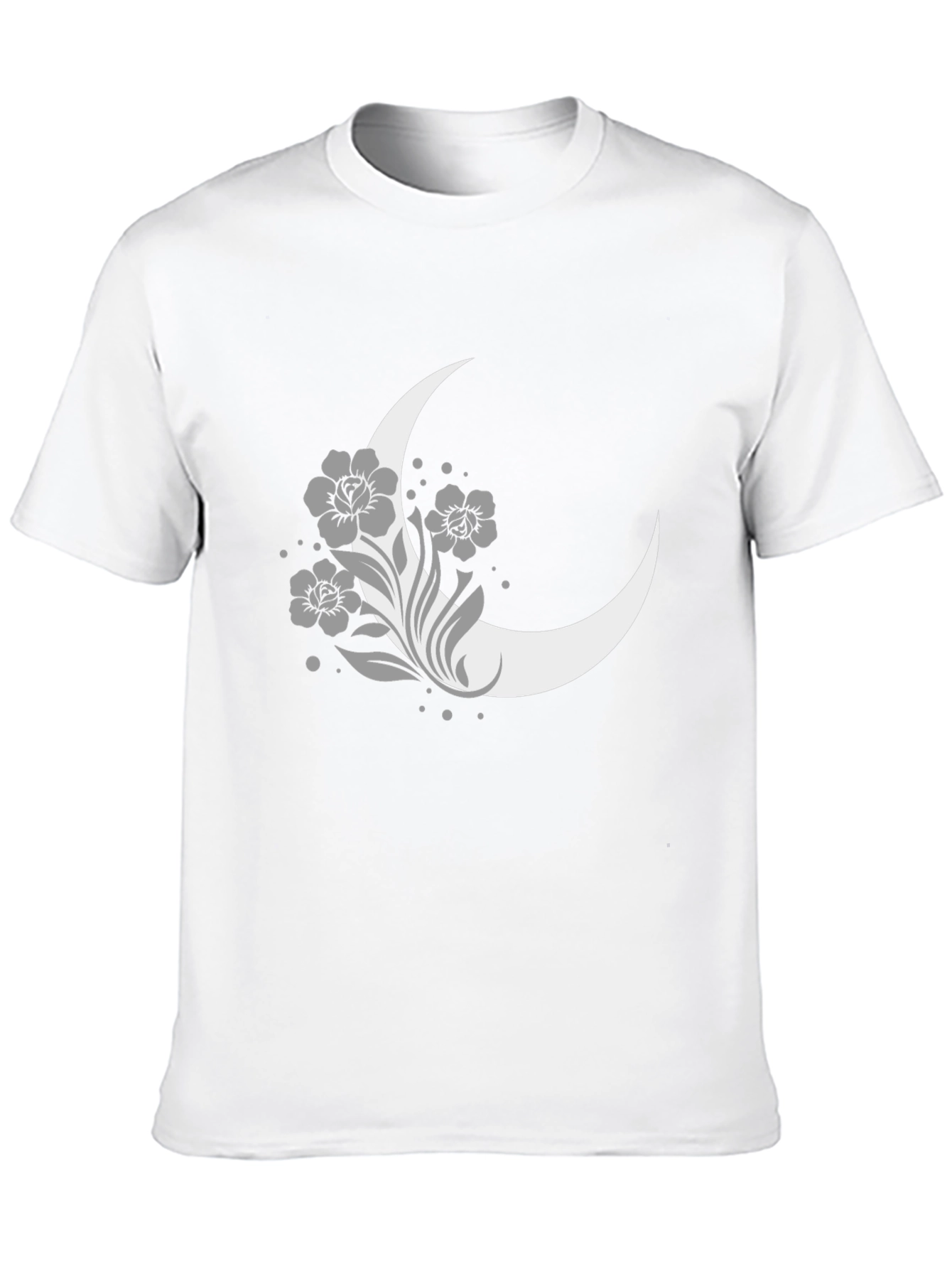 Floral Moon Graphic Tee - Casual Black T-Shirt