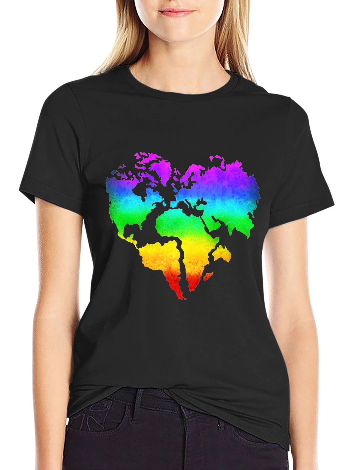 Rainbow Earth Heart Graphic T-Shirt