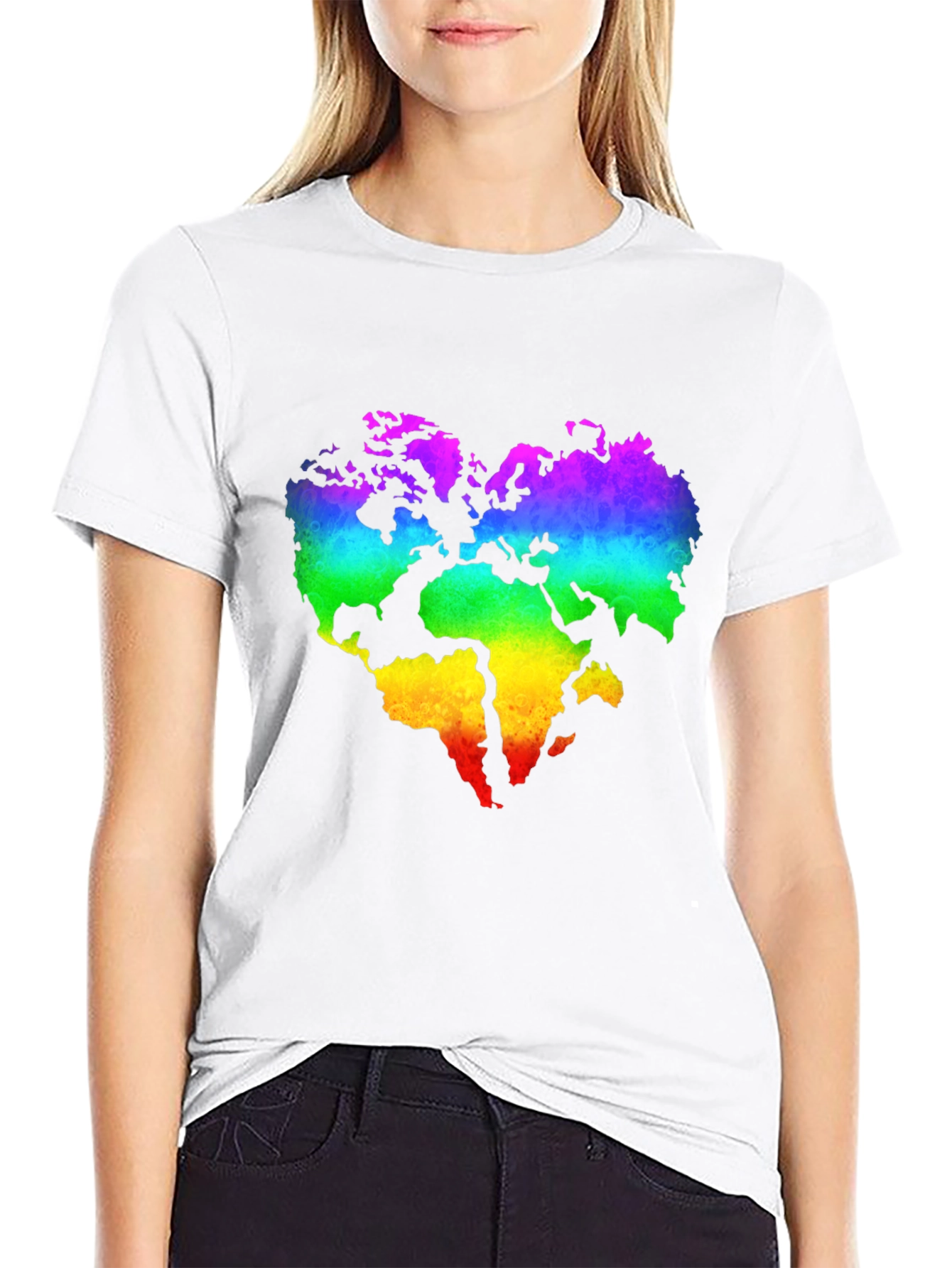 Rainbow Earth Heart Graphic T-Shirt