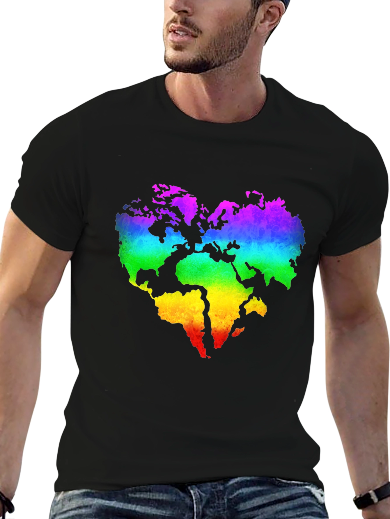 Rainbow Earth Heart Graphic T-Shirt