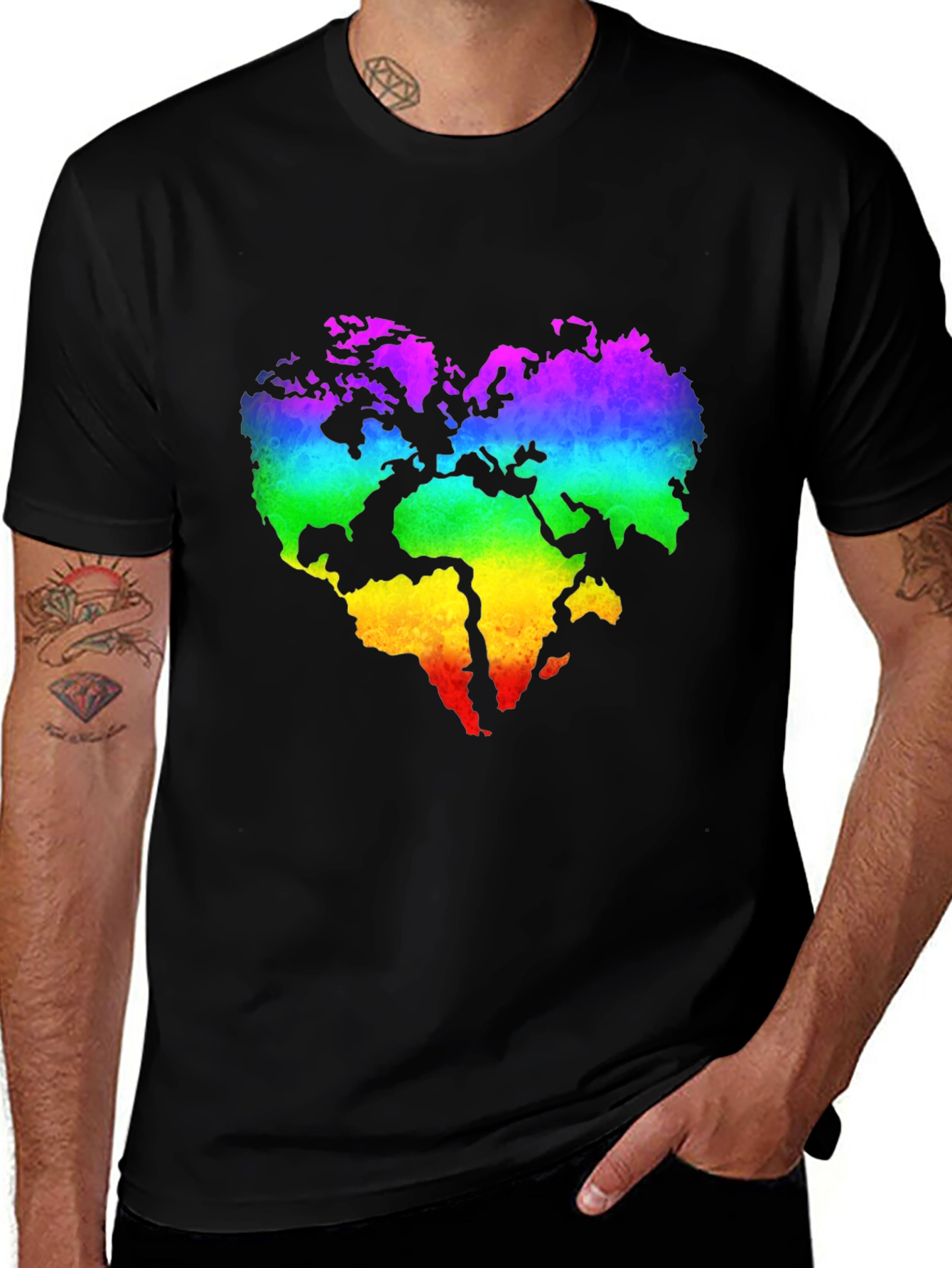 Rainbow Earth Heart Graphic T-Shirt