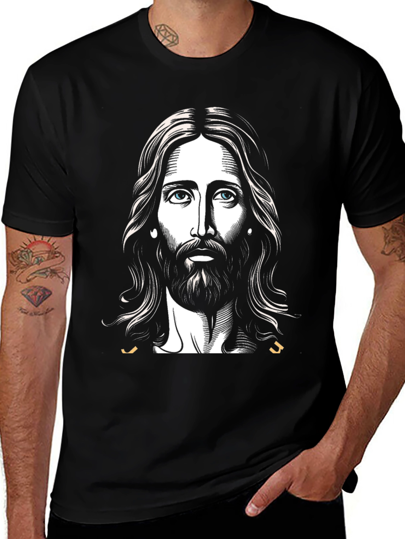 Jesus Portrait Graphic T-Shirt - Black