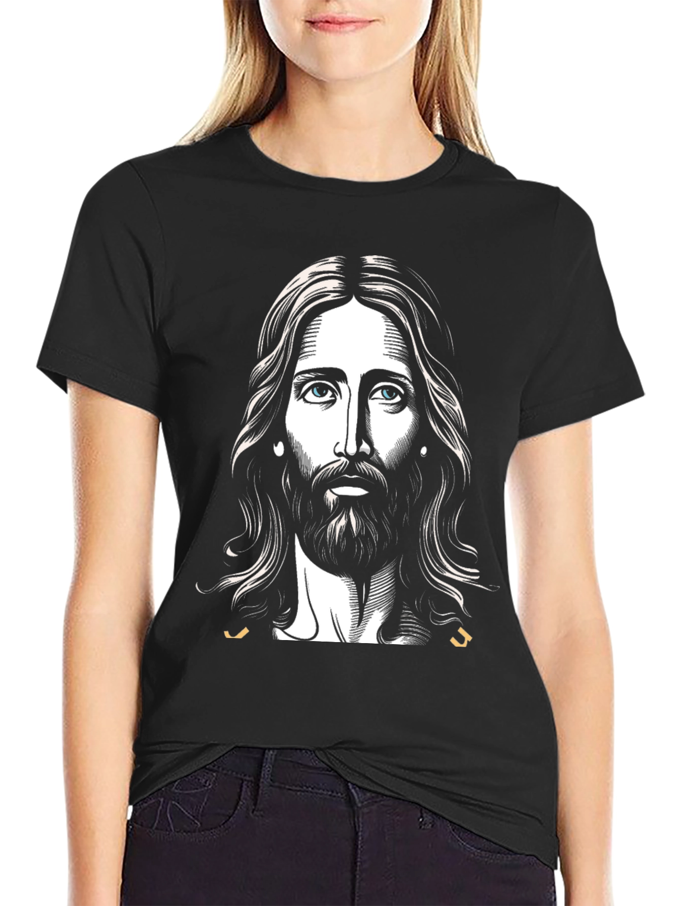 Jesus Portrait Graphic T-Shirt - Black