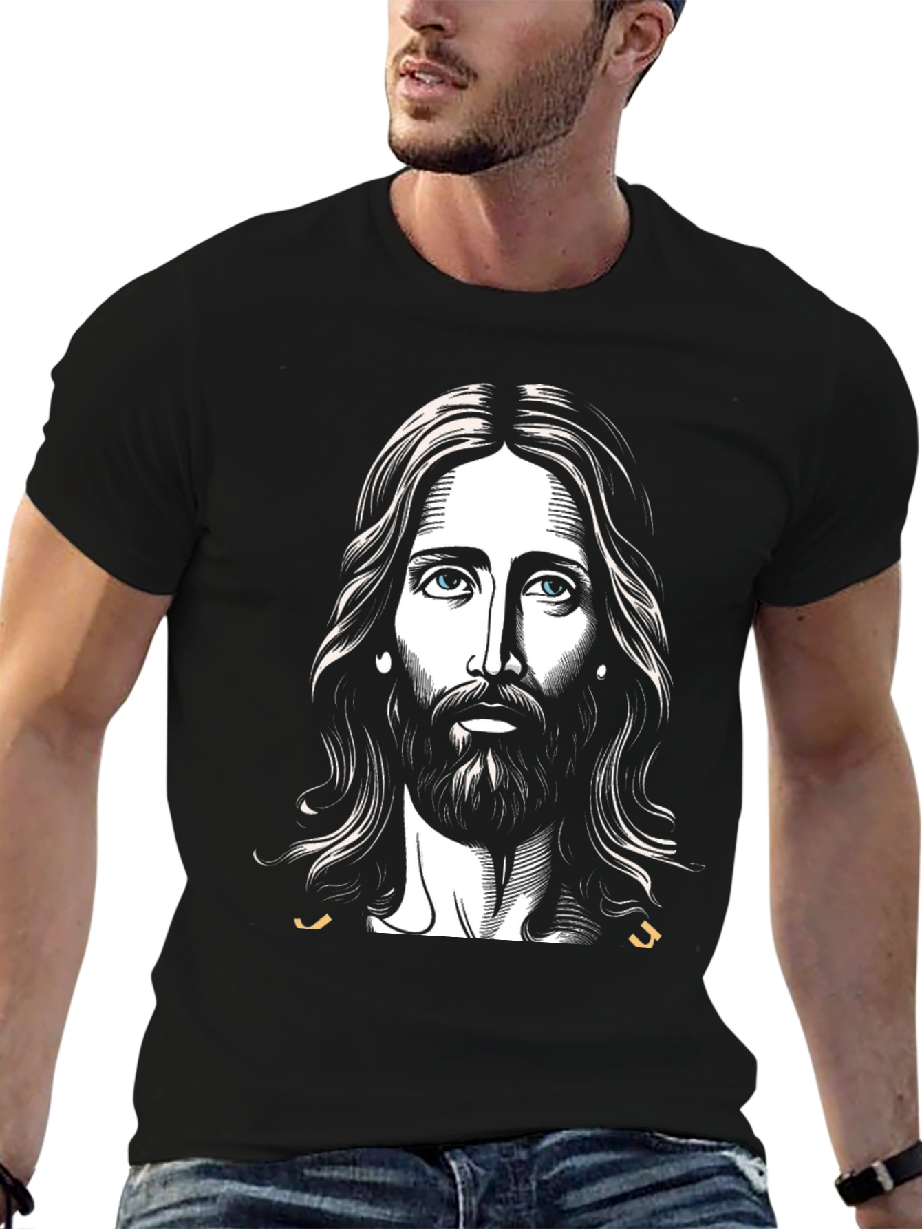 Jesus Portrait Graphic T-Shirt - Black