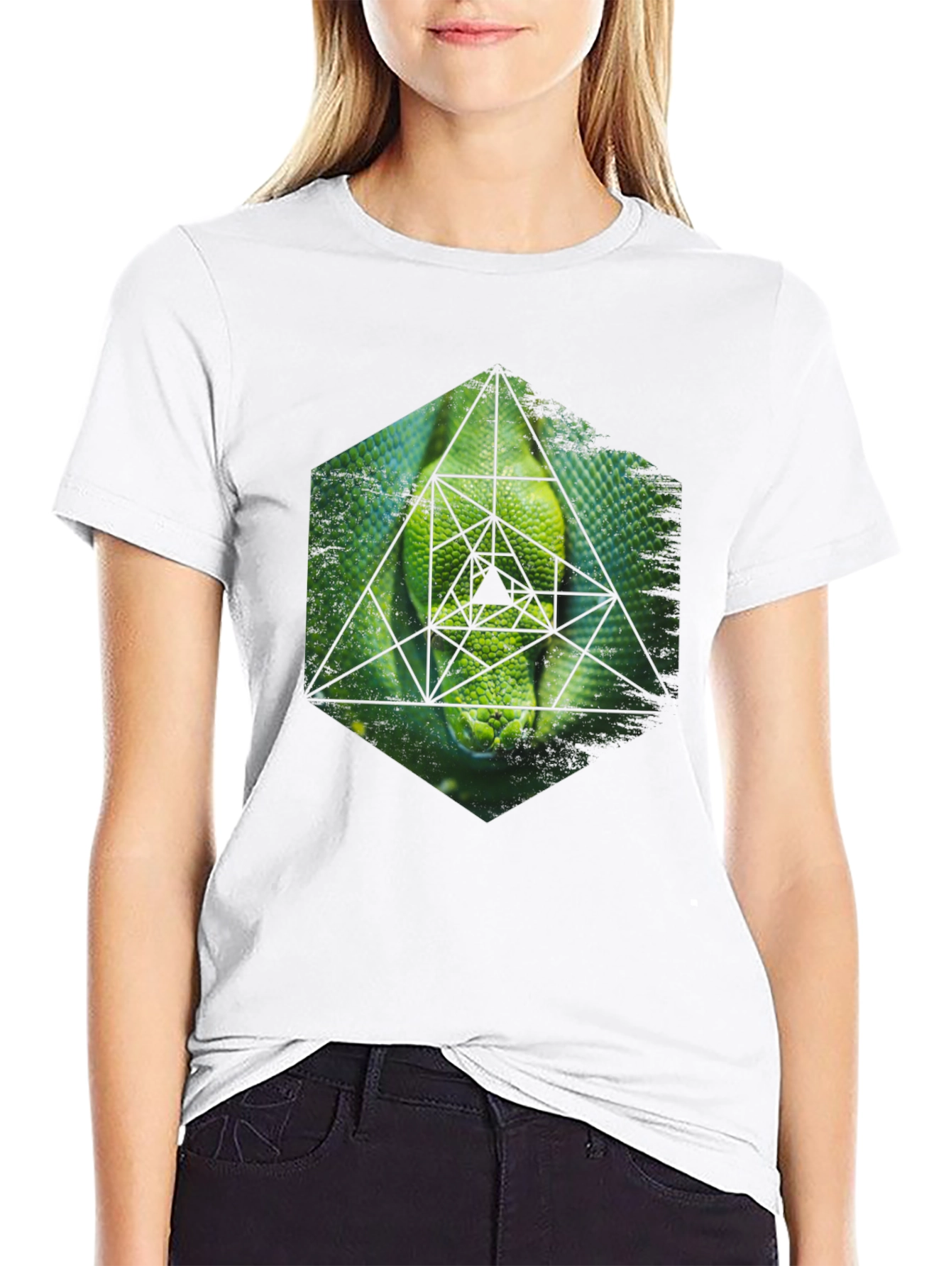Geometric Snake Graphic Tee - Black
