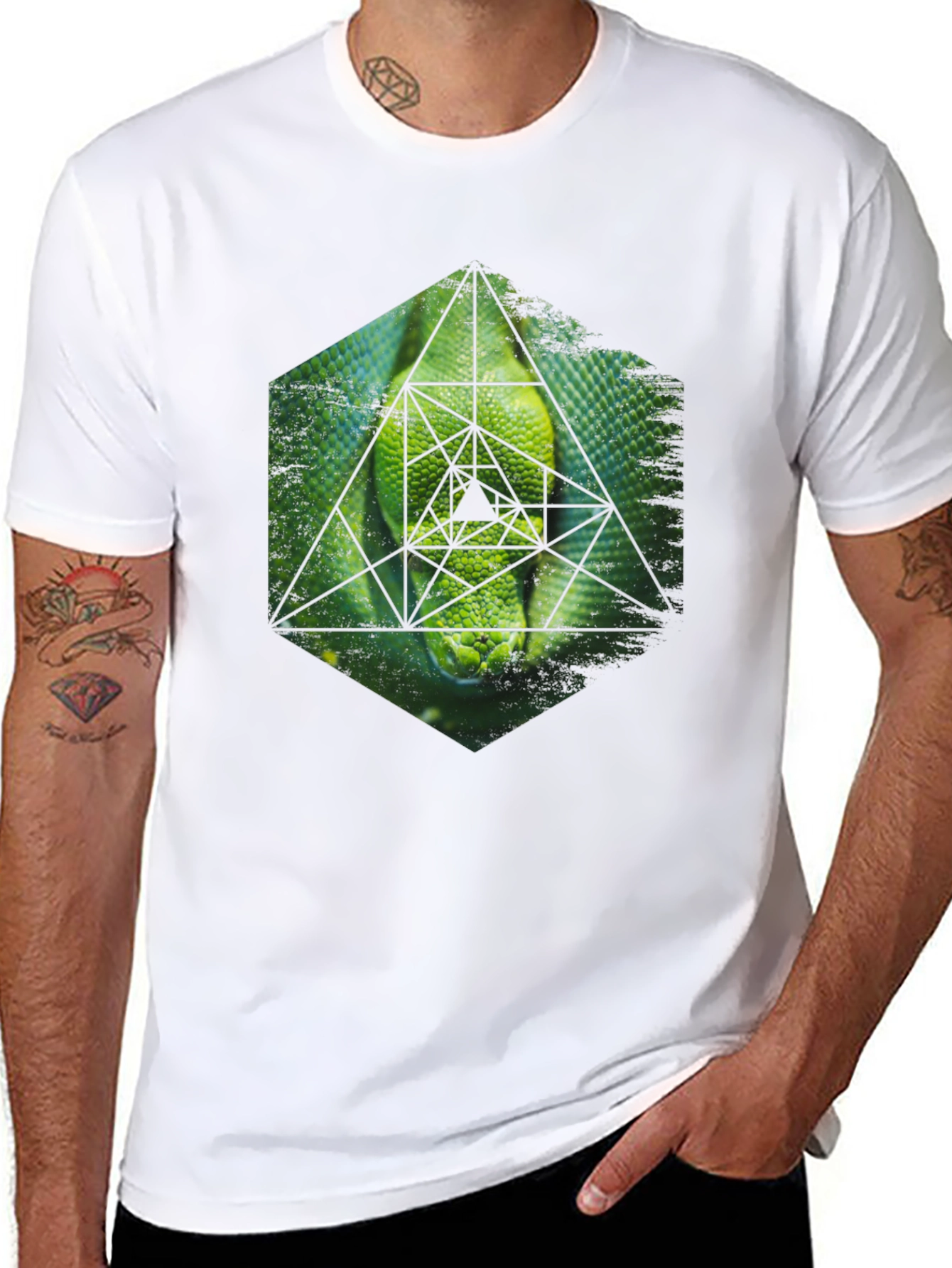 Geometric Snake Graphic Tee - Black