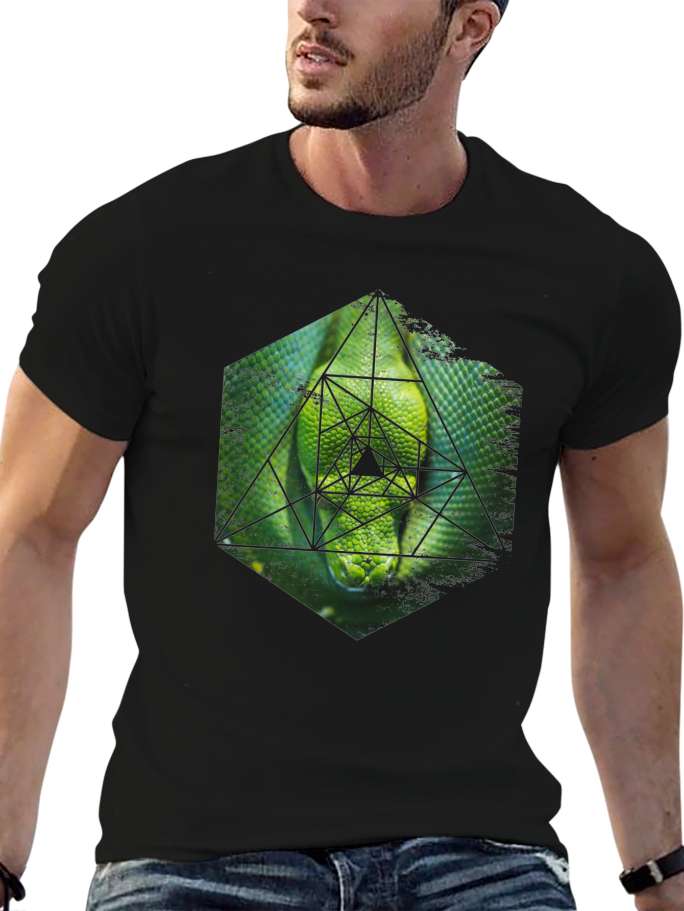 Geometric Snake Graphic Tee - Black