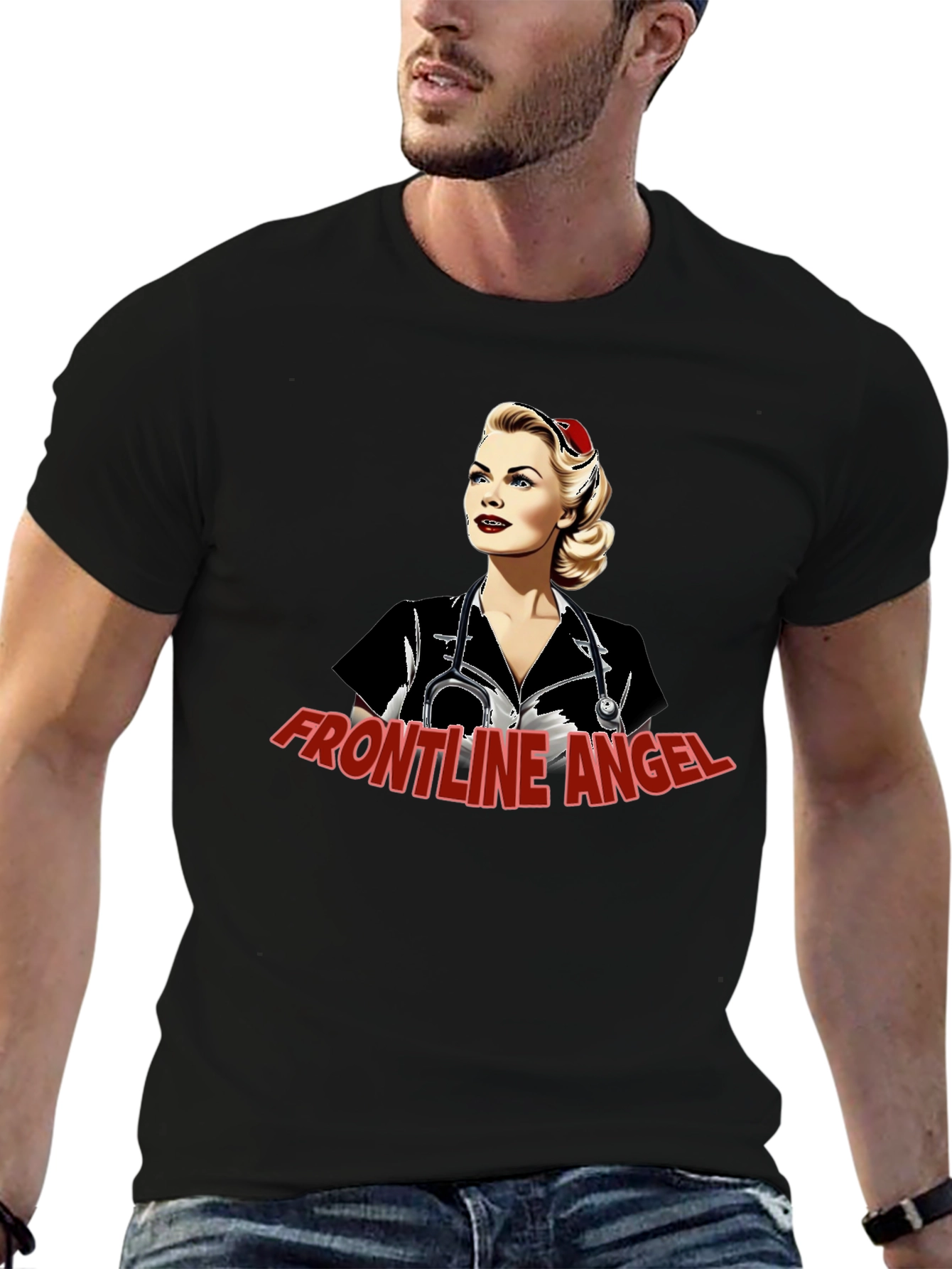 Frontline Angel Graphic T-Shirt - Black