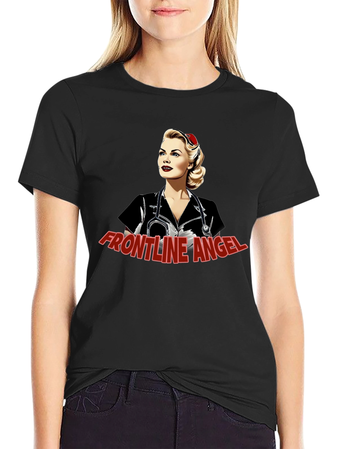 Frontline Angel Graphic T-Shirt - Black