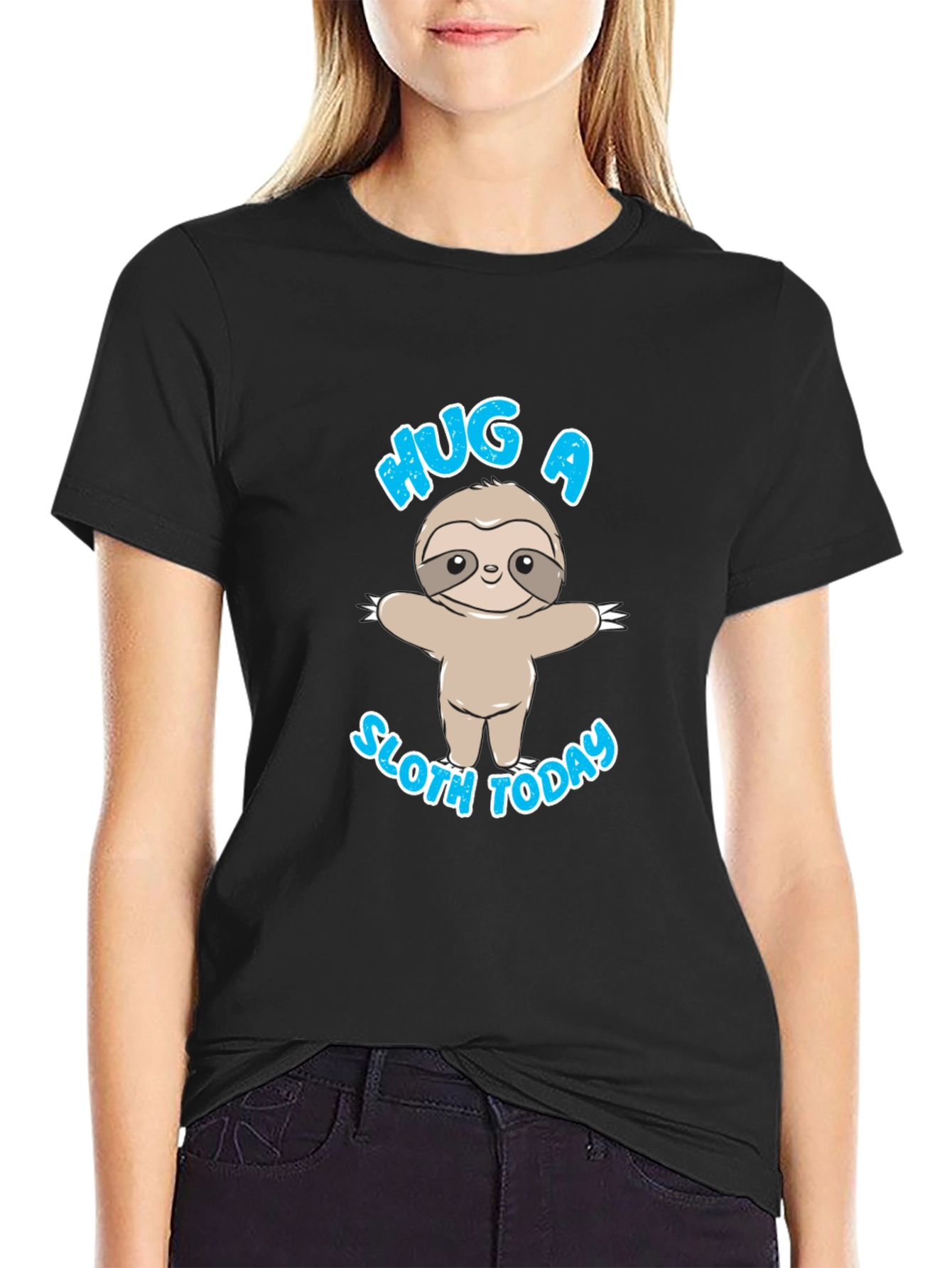 Hug a Sloth Today Black T-Shirt