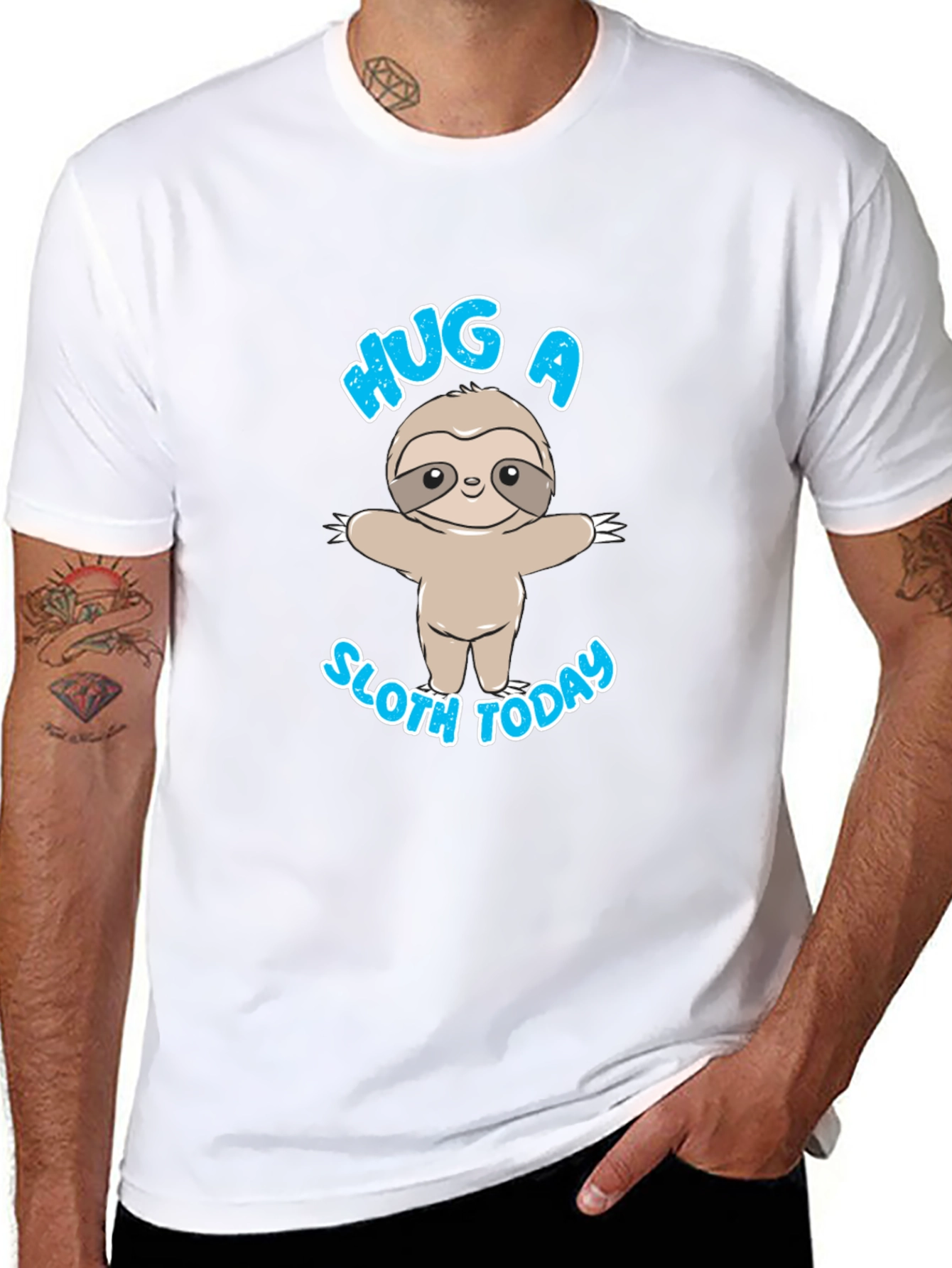 Hug a Sloth Today Black T-Shirt