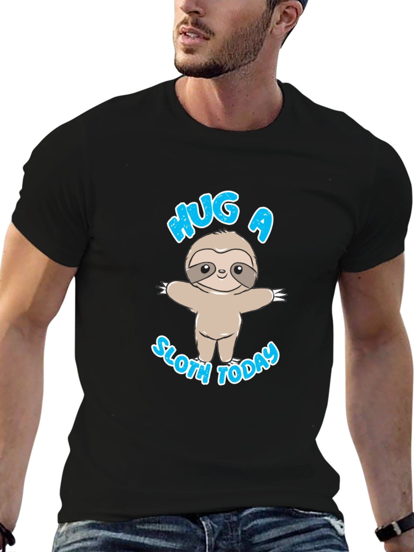Hug a Sloth Today Black T-Shirt