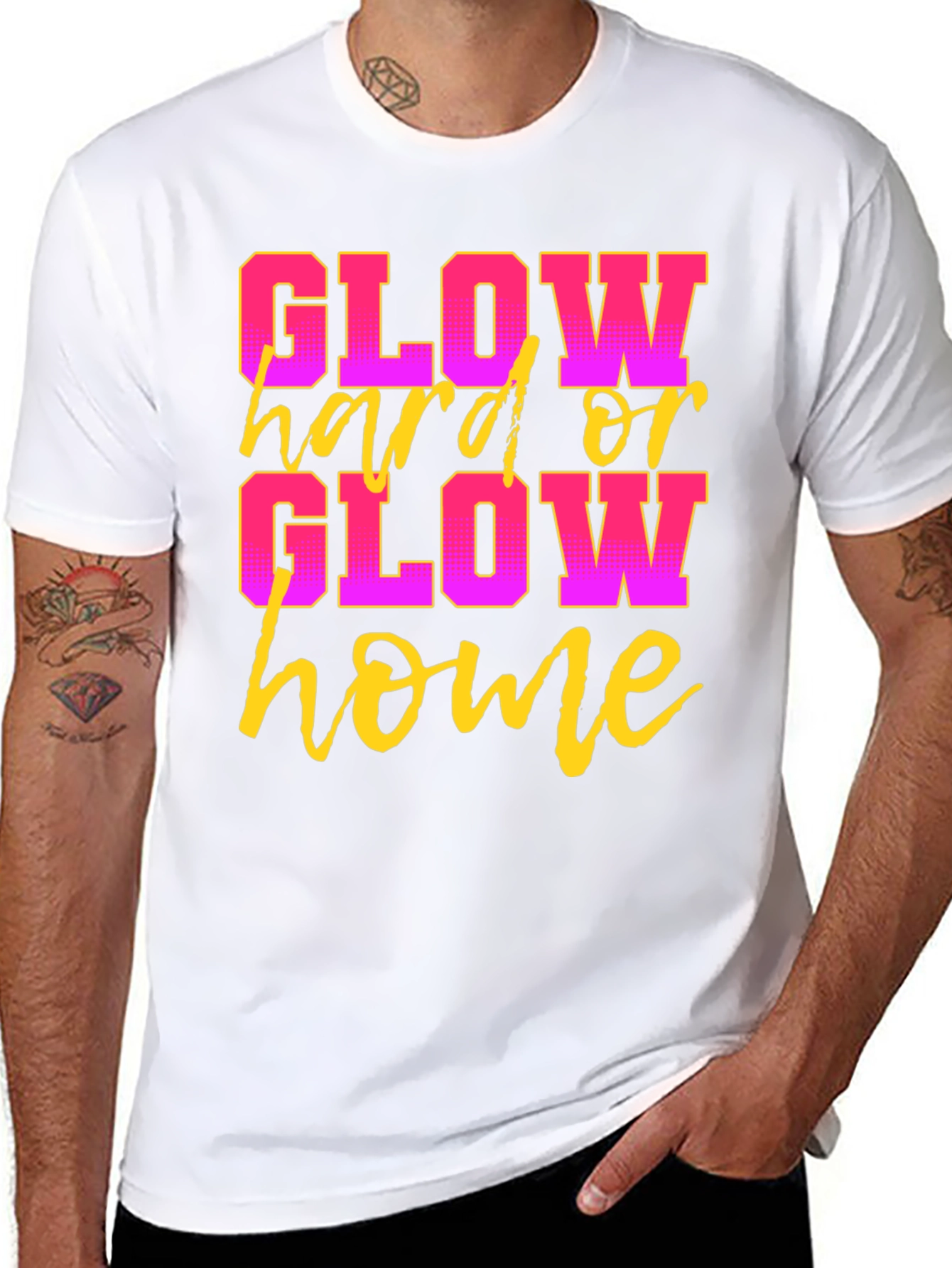 Glow Hard or Glow Home Black Graphic T-Shirt