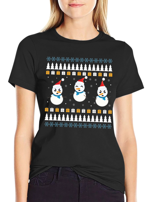 Festive Snowman Pattern T-Shirt - Holiday Cheer