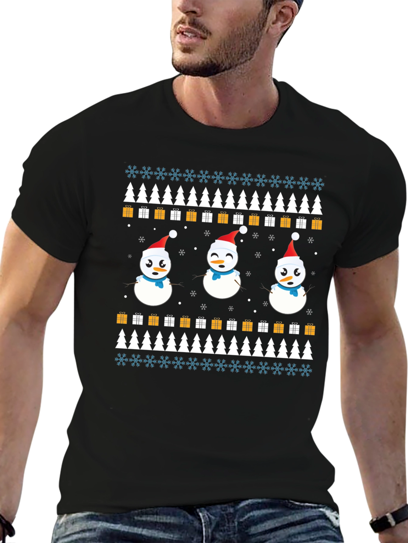Festive Snowman Pattern T-Shirt - Holiday Cheer
