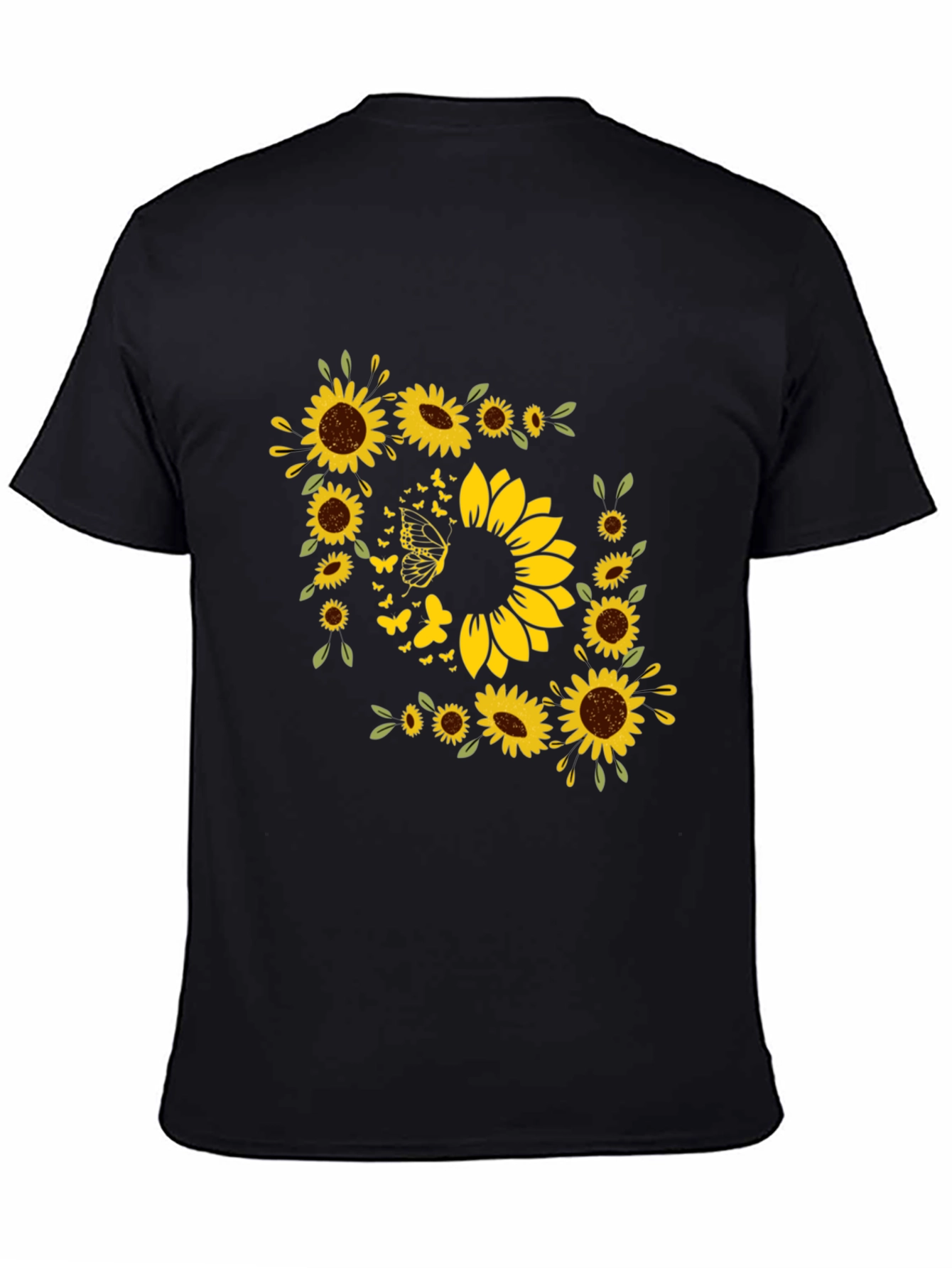 Sunflower Butterfly Graphic Black T-Shirt