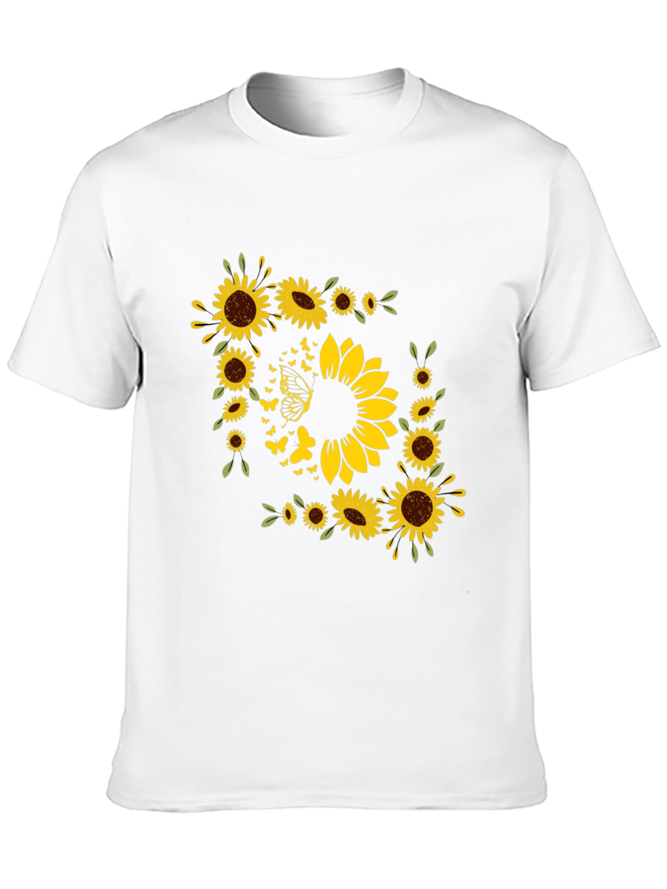 Sunflower Butterfly Graphic Black T-Shirt