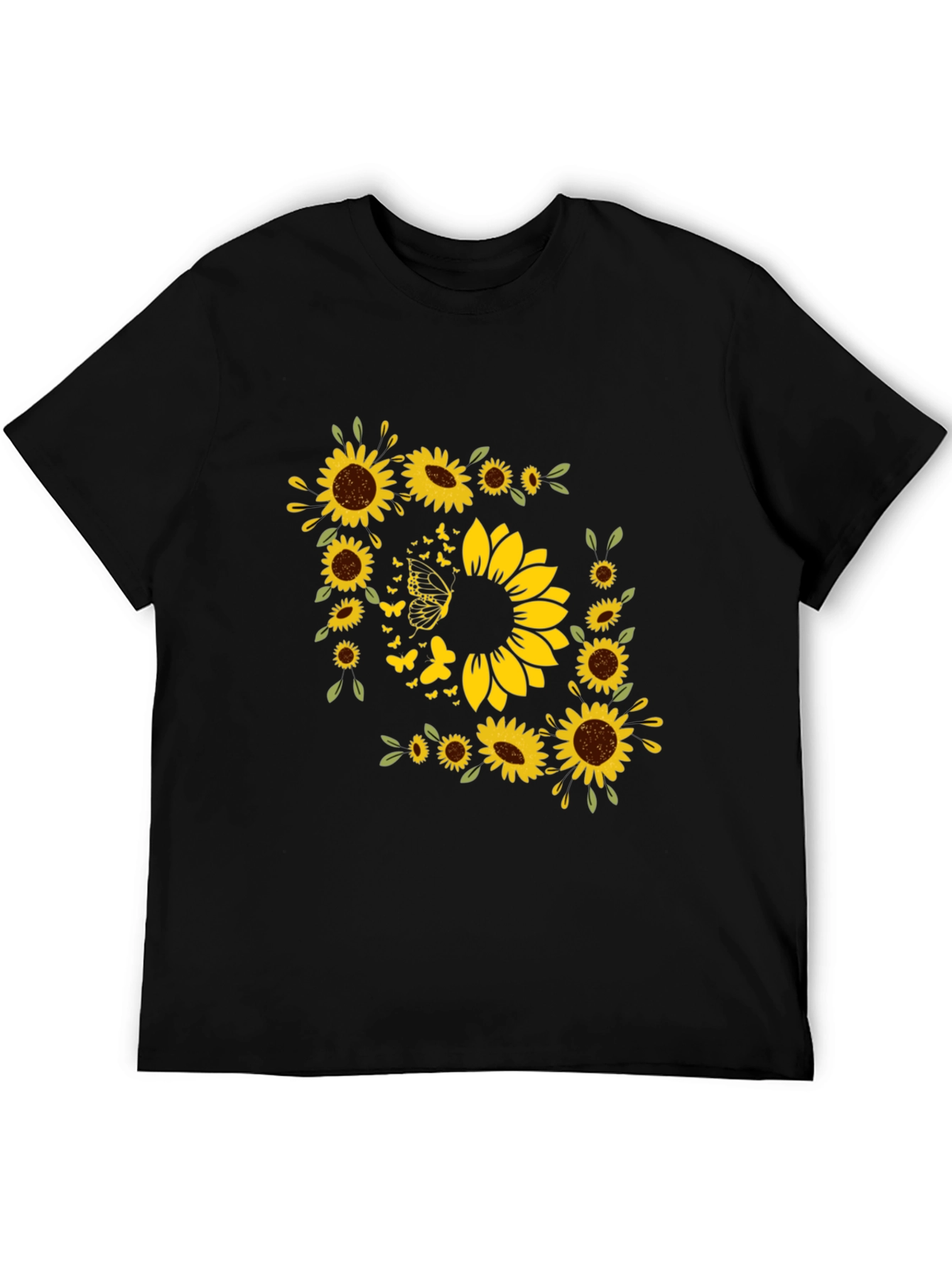 Sunflower Butterfly Graphic Black T-Shirt