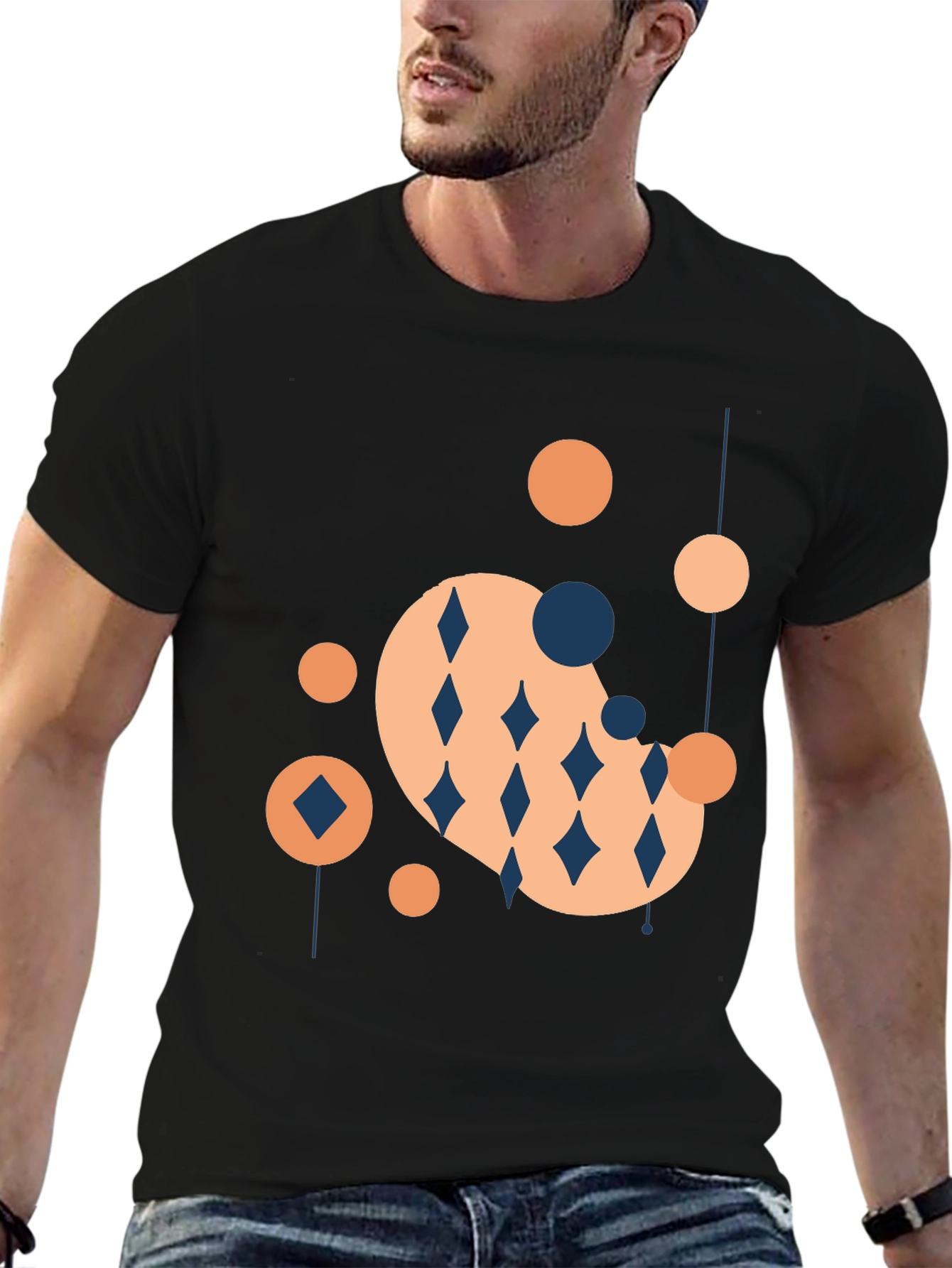 Modern Geometric Graphic Tee - Black