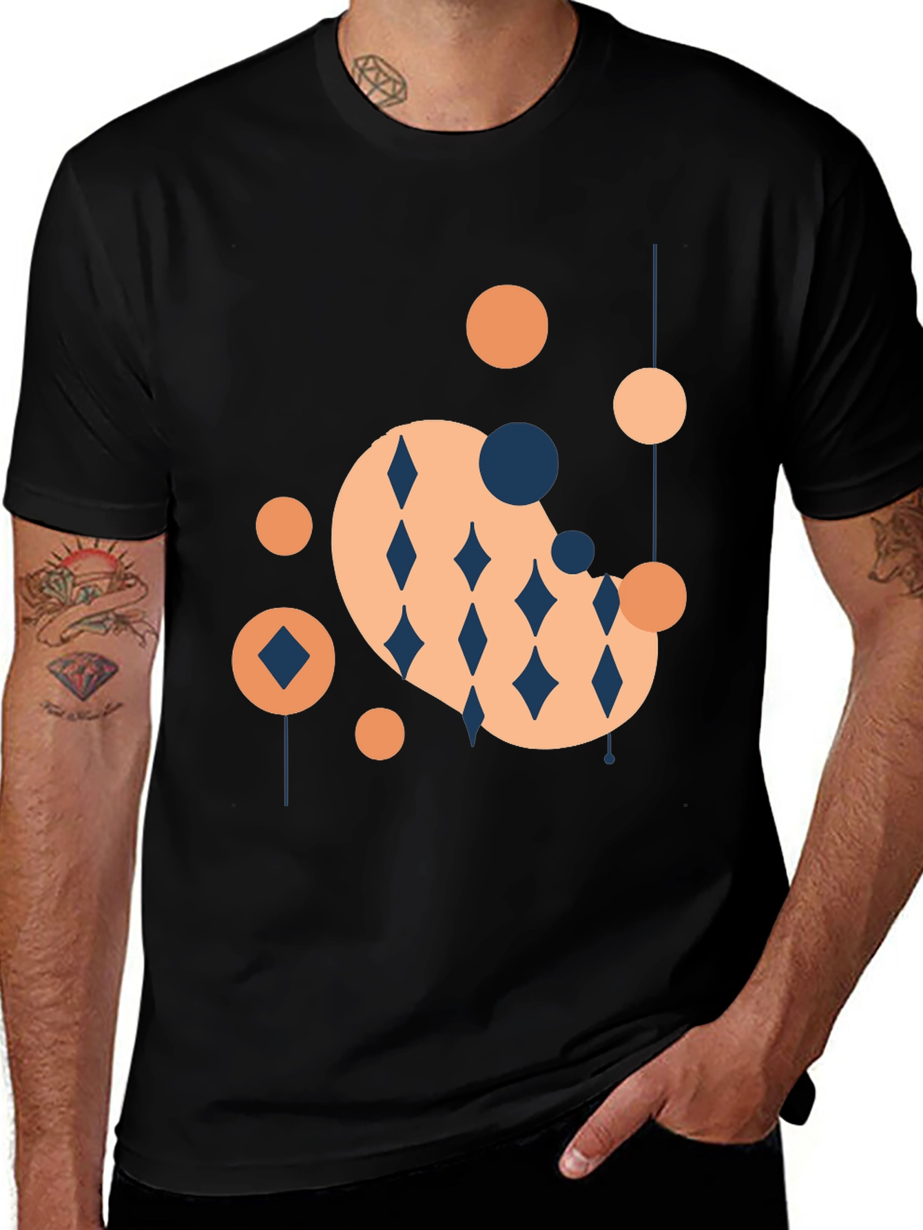Modern Geometric Graphic Tee - Black