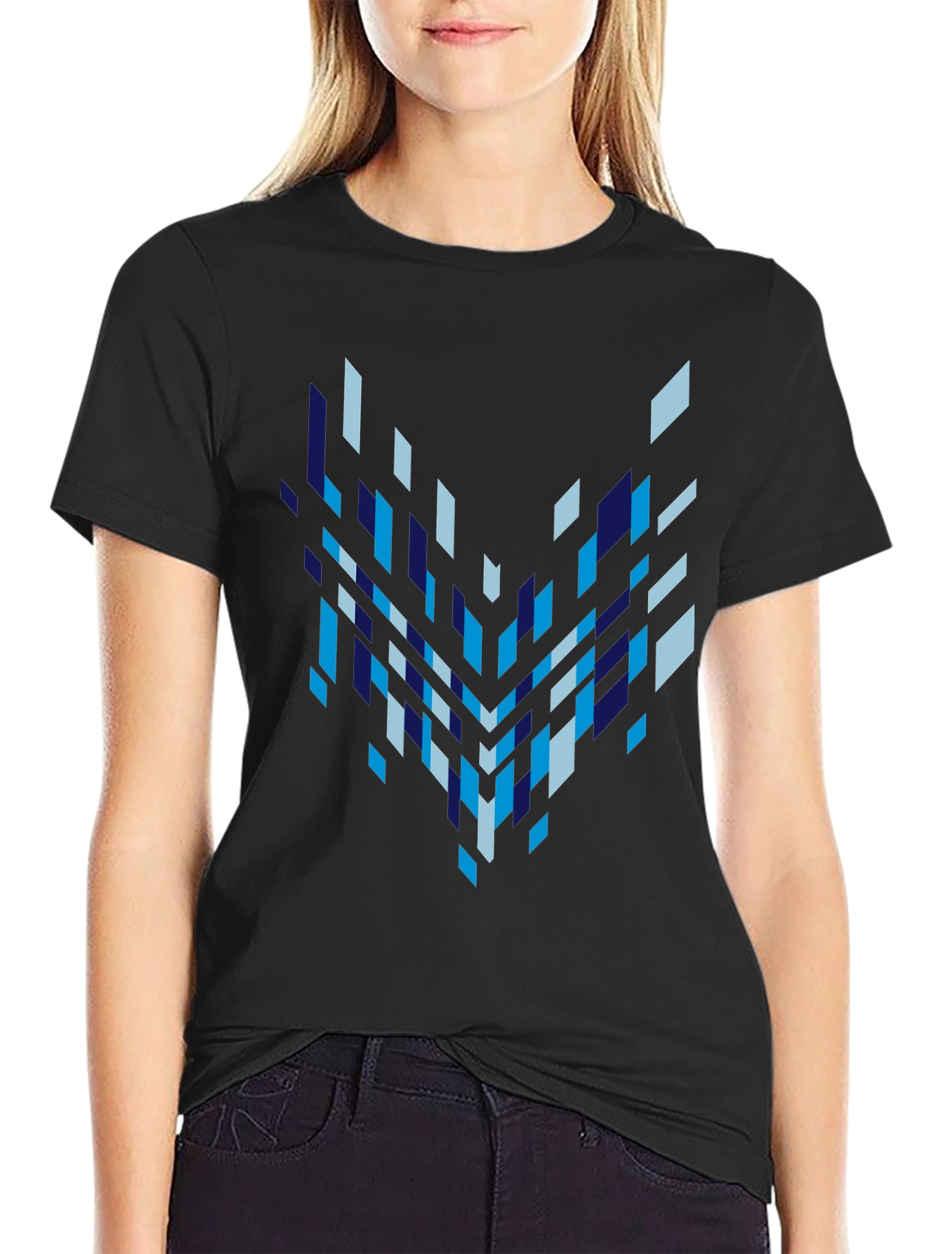 Geometric Pixelated Pattern Black Tee