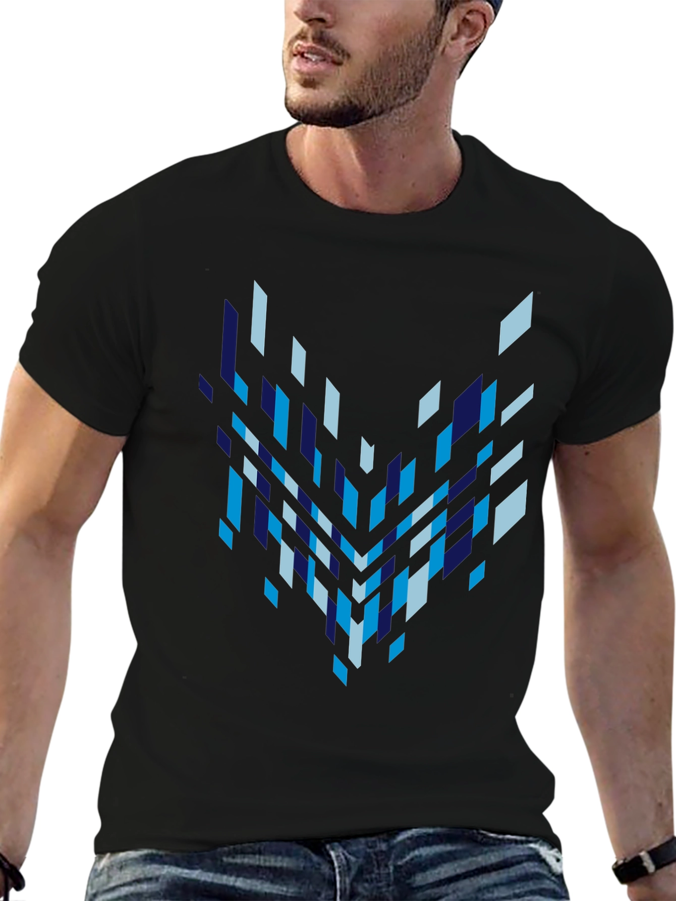Geometric Pixelated Pattern Black Tee