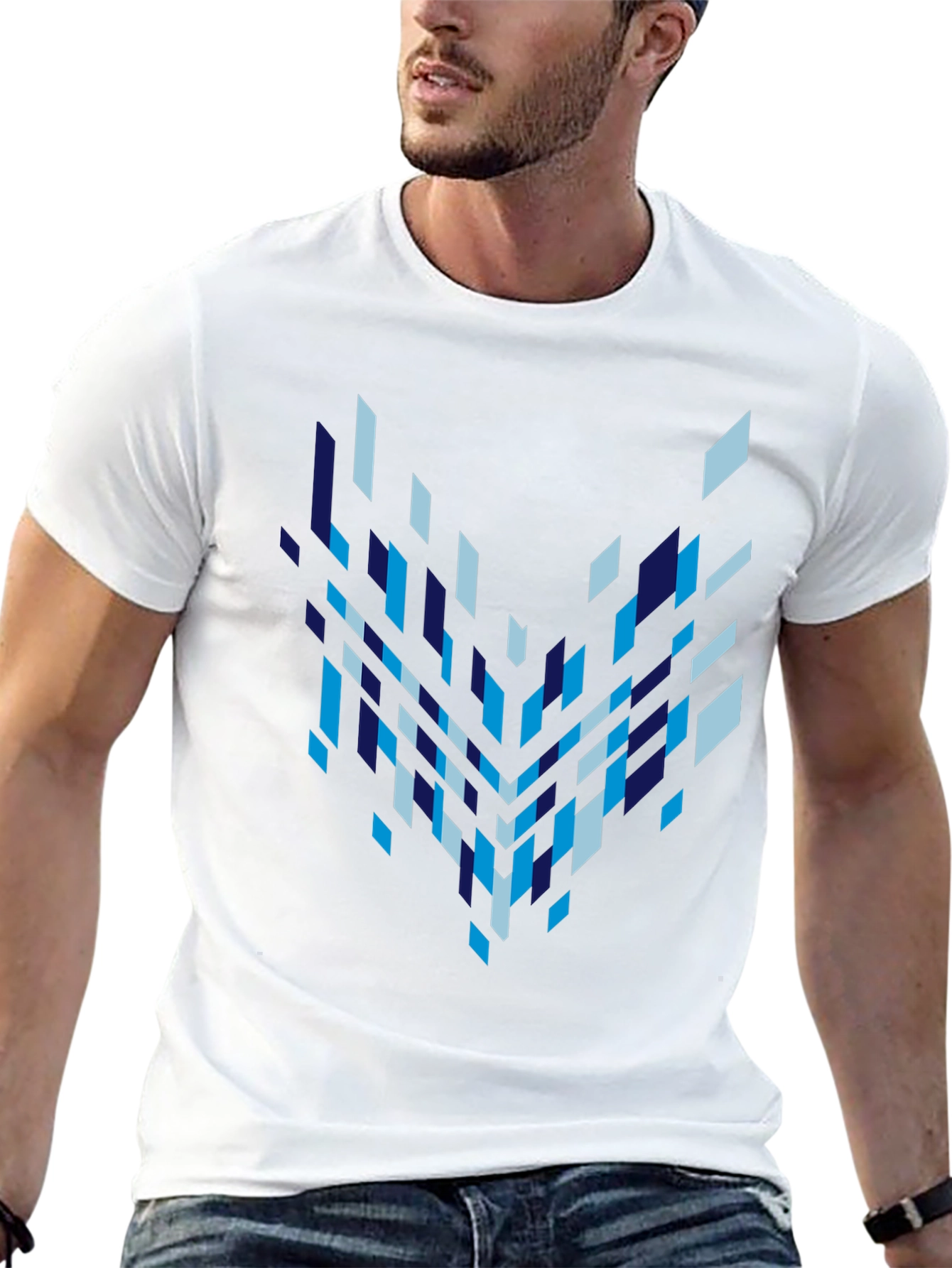 Geometric Pixelated Pattern Black Tee