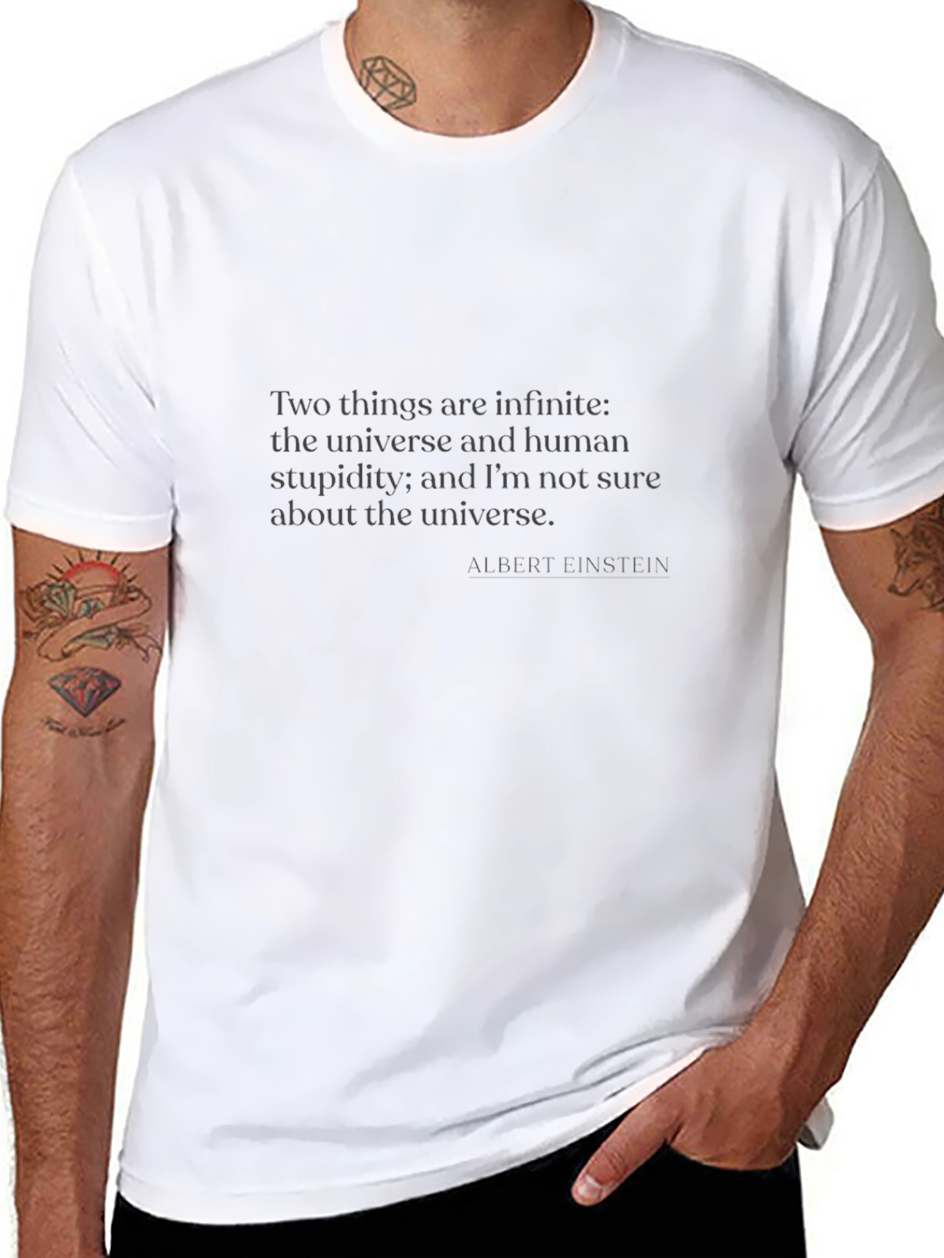 Einstein Quote T-Shirt - Infinite Universe & Human Stupidity