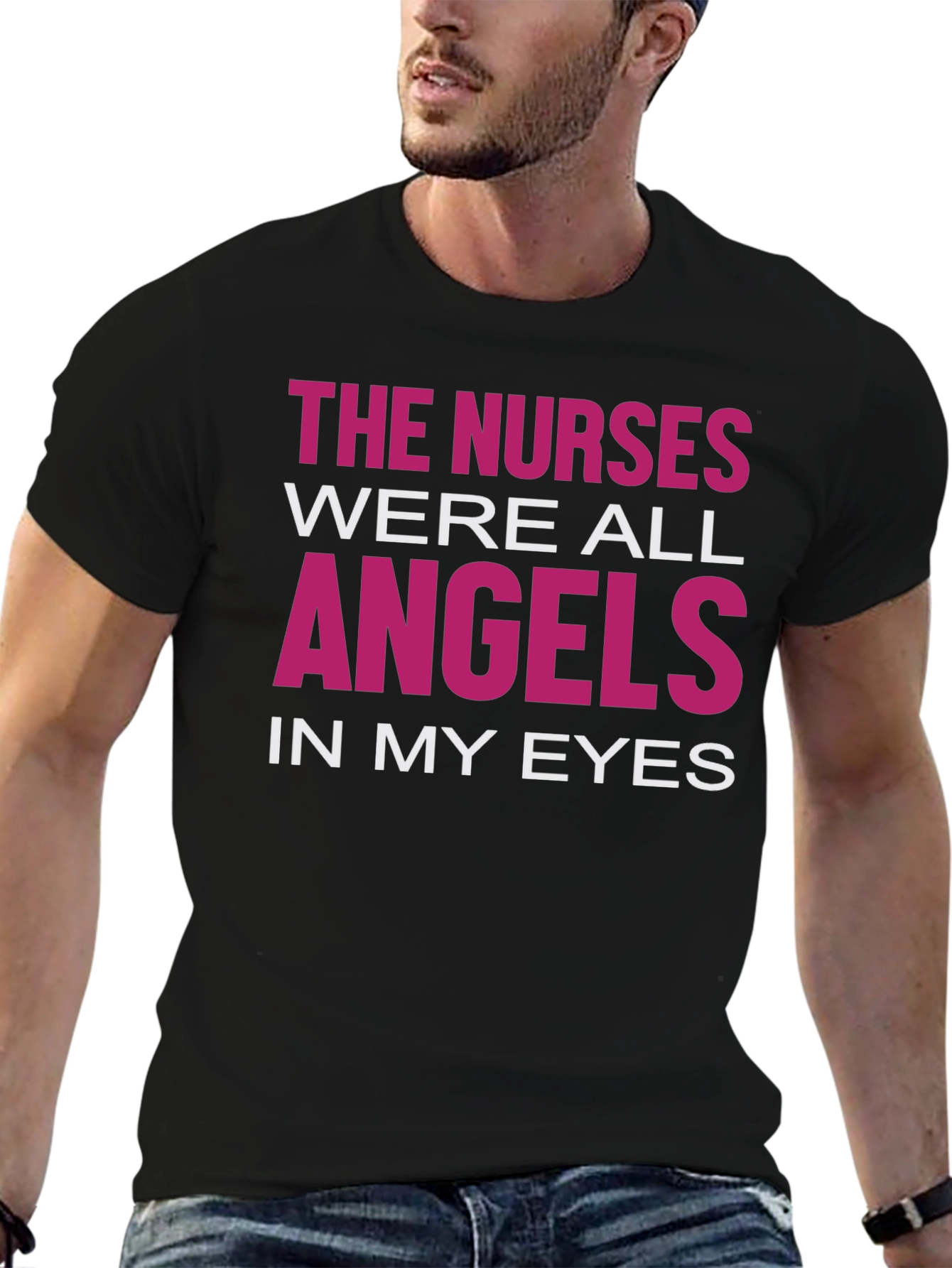 Nurses Were Angels Graphic T-Shirt - Black