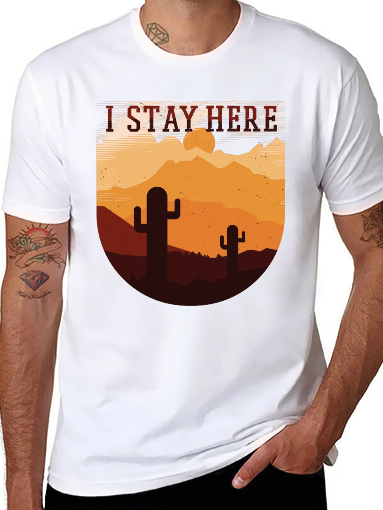 I Stay Here Graphic Tee - Desert Cactus Design