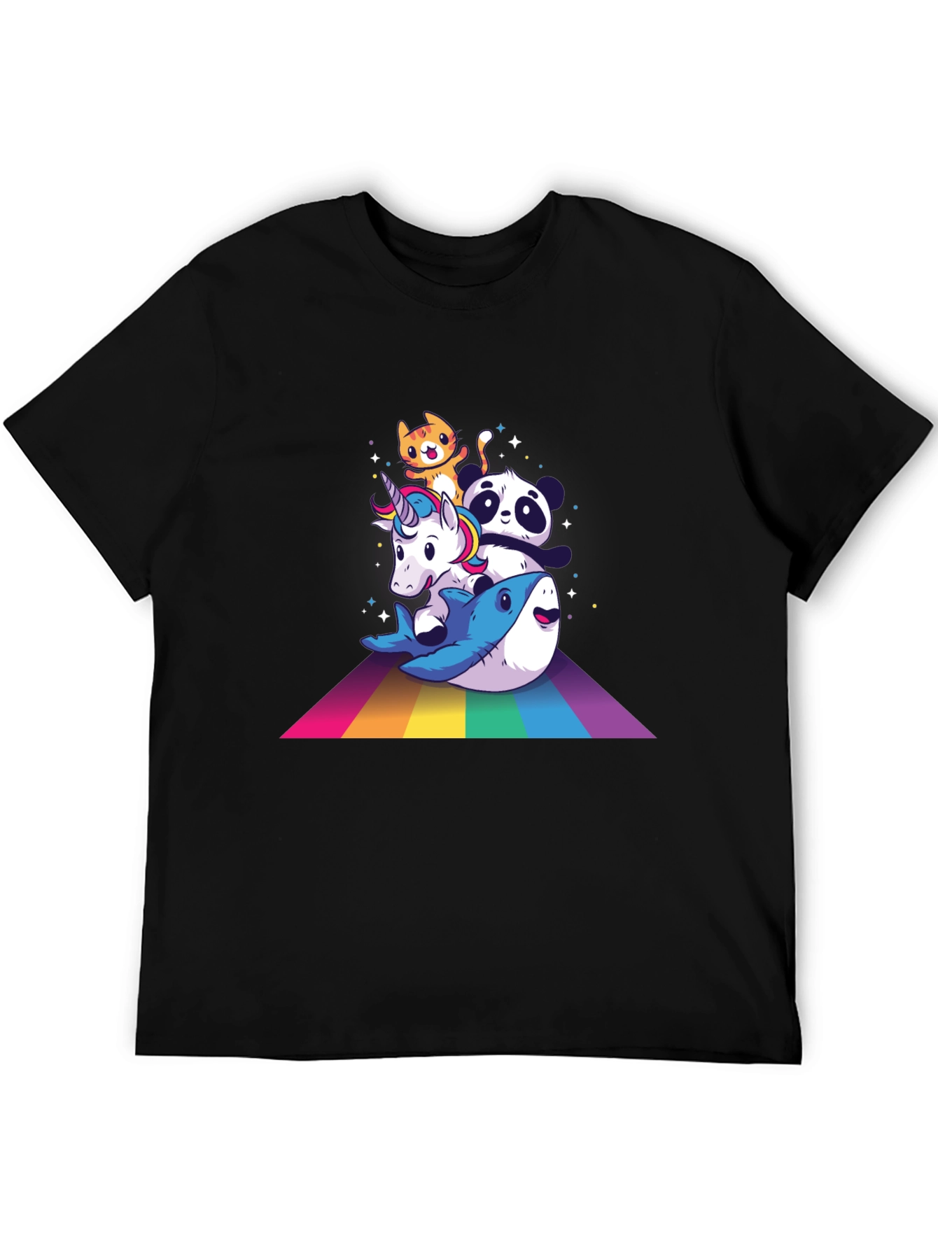 Rainbow Animals Black T-Shirt